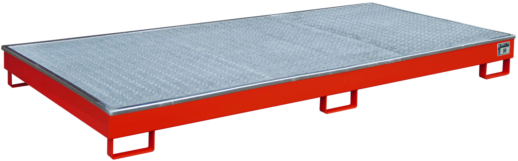 Bauer Regalwanne Stahl RW-GR 2700-1 PE - RAL 3000 Auffangbehälter mit PE-Einsatz und Gitterrost für Regalfeldlänge 2700 mm - Stahlwanne feuerrot pulverbeschichtet mit 240 Liter Auffangvolumen  (BA-4518-57-0000-2) Bild-01