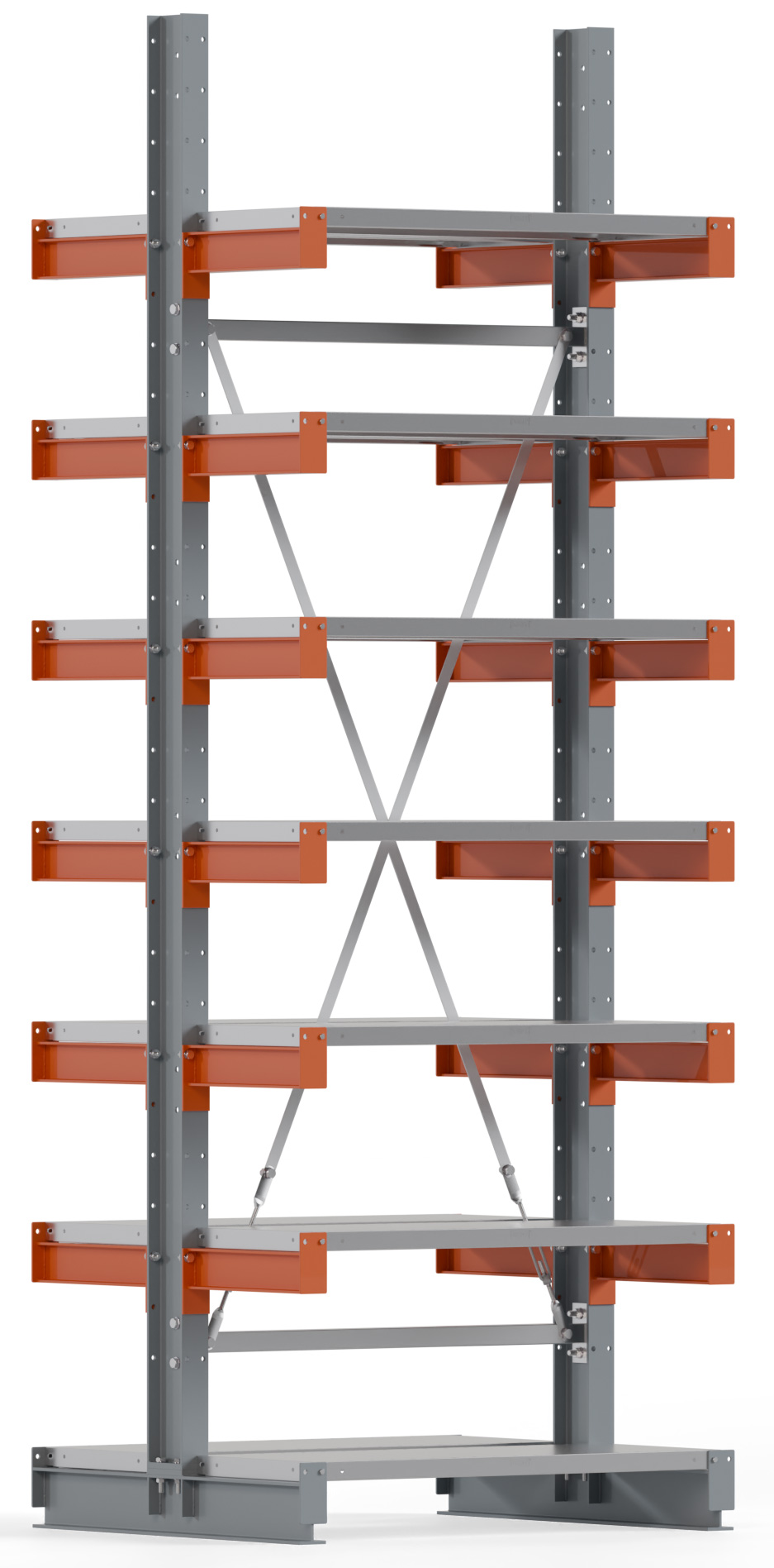 Regalwerk KARL BASIC 2250 Kragarmregal Stahlboden doppelseitig Grundfeld 3000 x 1000 x 400 mm Lagerregal mit Kragarmlast 1100 kg | Ständerlast 2250 kg - 2x7 Ebenen mit Fachböden | Kragarme frei verstellbar (RW-B6-54310-40) Bild-01