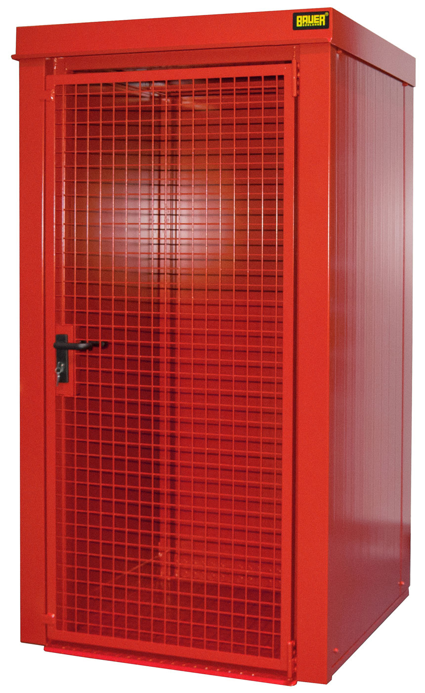 Bauer Gasflaschen-Container Stahl GFC-B M0 - RAL 3000 Gasflaschenlager feuerrot pulverbeschichtet mit Tränenblechboden und Doppelflügeltor - Stahlschrank für 12 Flasche Ø 230 mm (BA-4477-30-0000-2) Bild-01