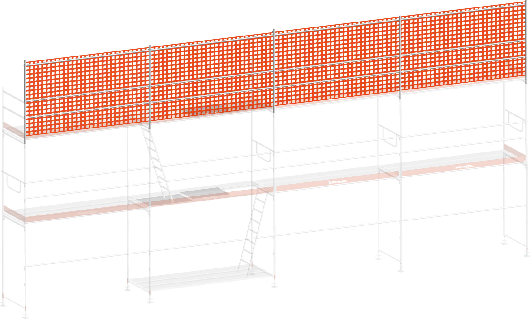 Layher Blitz Dachfanggerüst-Aufsatz ohne Konsole - 12,28 m Erweiterung Dachfangschutz mit Fangnetz für Layher Fassadengerüst - Feldlänge 3,07 m (LG-307-000-1228) Bild-01