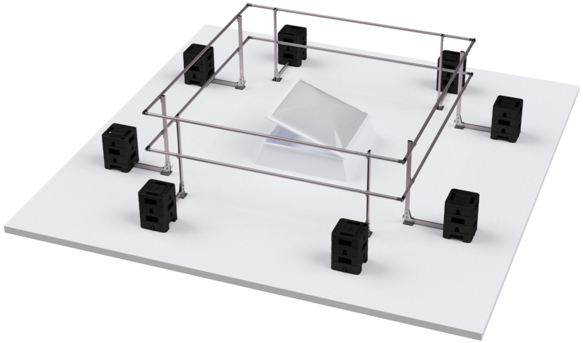 Hymer HYGHTS Lichtkuppel Geländersystem ohne Durchgang 2,00 x 2,00 m Lichtkuppelumwehrung-Komplettset Alu-Edelstahl | mobile Absturzsicherung - verschiedenen Varianten (HY-30510302) Bild-01