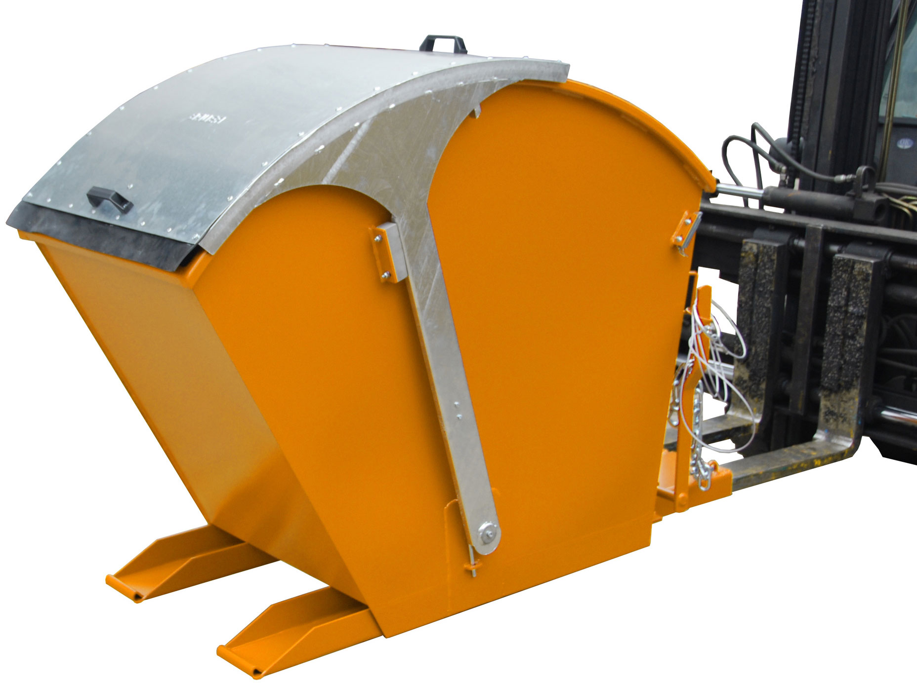 Bauer Kipptonne RD-750 - RAL 2000 Müllkipper 750 Liter für Stapler - Schuttmulde gelborange pulverbeschichtet (BA-4483-01-0000-1) Bild-01