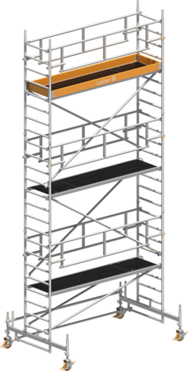 Fahrgerüst Layher Uni Standard P2 SAFETY Plus hawego 1421105 - Arbeitshöhe 7,35 m fahrbares Gerüst mit Sicherheits-Doppelgeländern und Standleiter-Optimierung - Rollgerüst Sicherheitsaufbau P2 mit Fahrbalken (LS-1421105-H) Bild-01