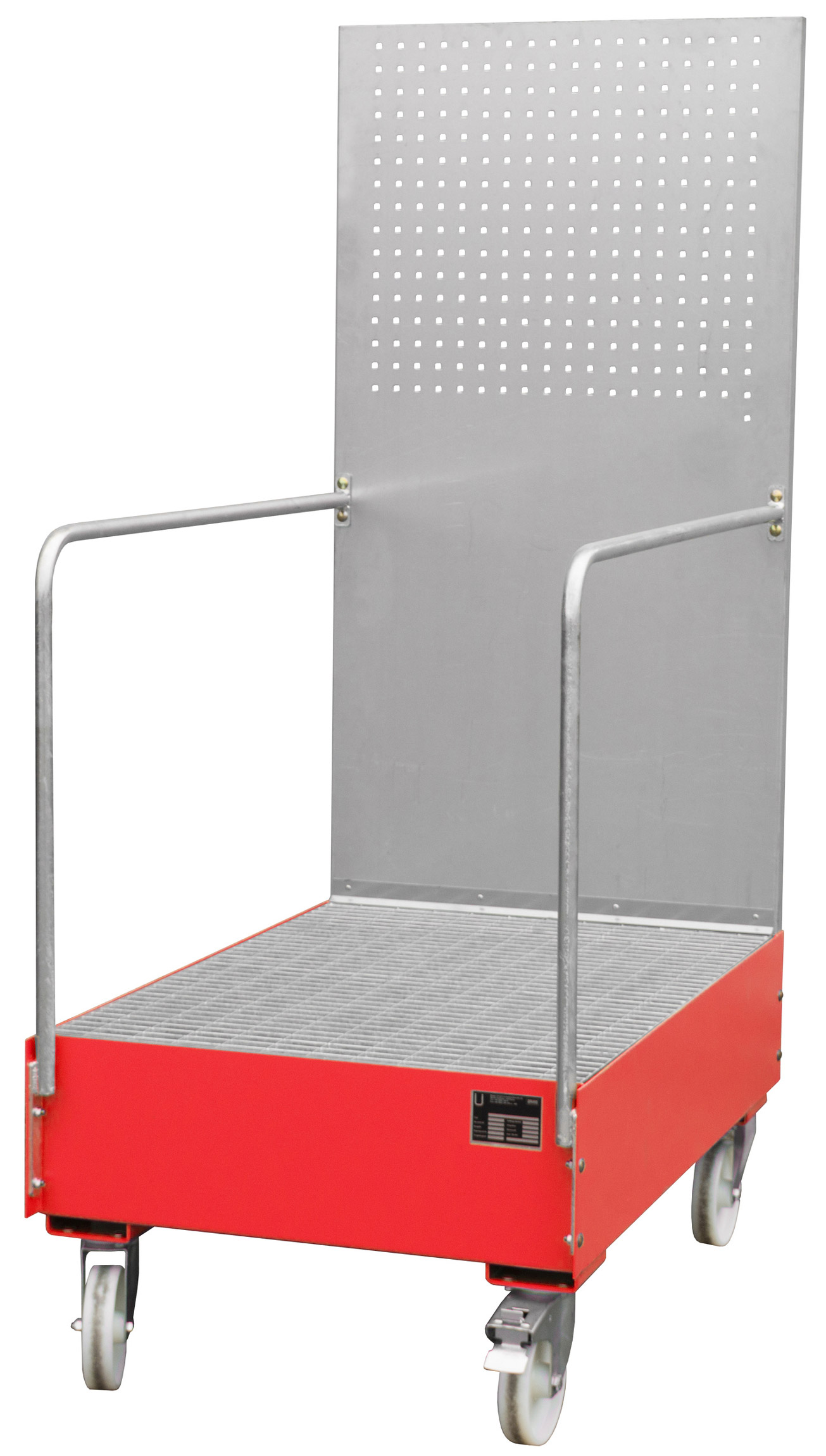 Bauer Auffangwanne fahrbar Stahl LPW 200-3 - RAL 3000 Gefahrstoffwanne mobil feuerrot pulverbeschichtet mit Gitterrost - Stahlwanne für 2 Fässer 200 Liter (BA-4447-60-0000-2) Bild-01