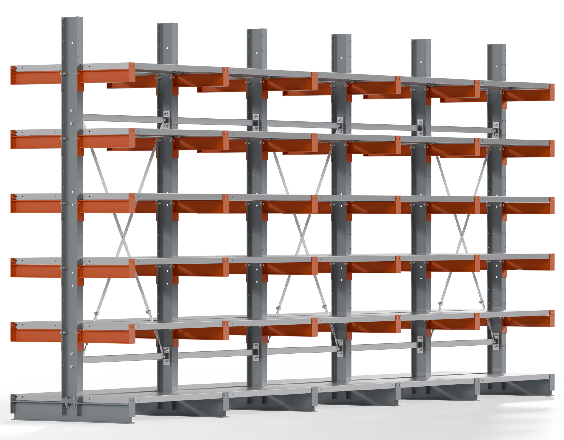 Regalwerk KARL BASIC 2500 Kragarmregal Stahlboden doppelseitig Komplettset 2500 x 5000 x 400 mm Lagerregal 5 Felder mit Kragarmlast 1100 kg | Ständerlast 2500 kg - 2x6 Ebenen mit Fachböden | Kragarme frei verstellbar (RW-B6-54210-40-S4) Bild-01