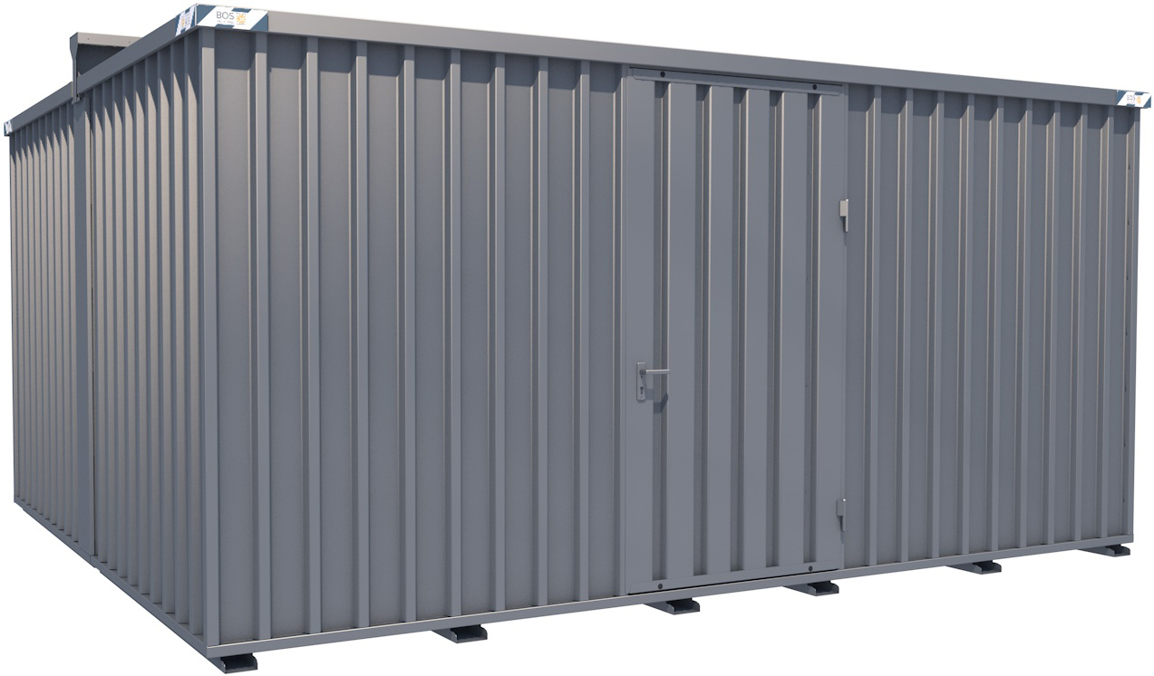 BOS Container Combination 5100 x 4330 x 2660 mm - 1-flügelige Tür auf 5 m Seite Lagercontainer mit Tür 1150 x 2235 mm - Materialcontainer 5x4 m Serie SCC2400+ unmontiert (BOS-SCC2400-5x4-LE) Bild-01