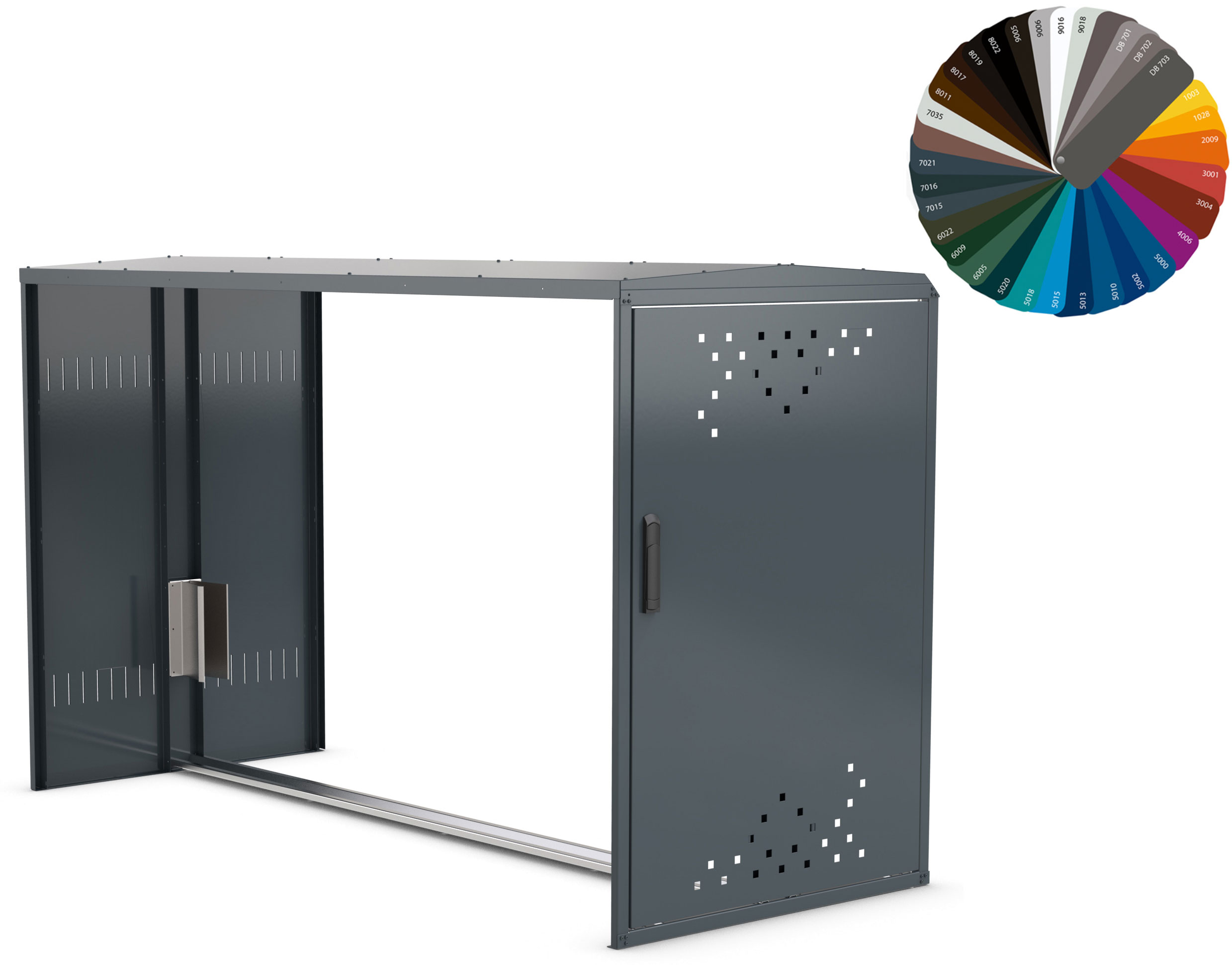 WSM Fahrradgarage BikeBox 1 G - Anbaueinheit ohne Seitenwand - RAL nach Wahl Fahrradbox Anbauelement mit Einstellschiene - pulverbeschichtet im RAL-Farbton nach Wahl - Stahlbox mit Tür und Zylinderschloss (WSM-122000009) Bild-01