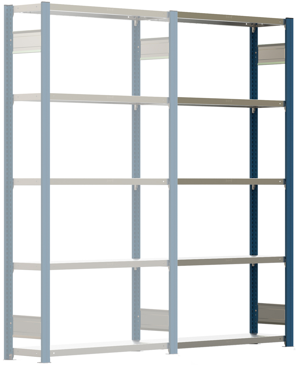 Regalwerk BERT Lagerregal 150|5 Anbaufeld 2000 x 1005 x 300 mm - RAL 5010 Regal mit Kreuzdiagonalen - Fachlast 150 kg - 5 Stahlfachböden verzinkt | Regalrahmen enzianblau pulverbeschichtet (RW-B3-43122-30-EB) Bild-01