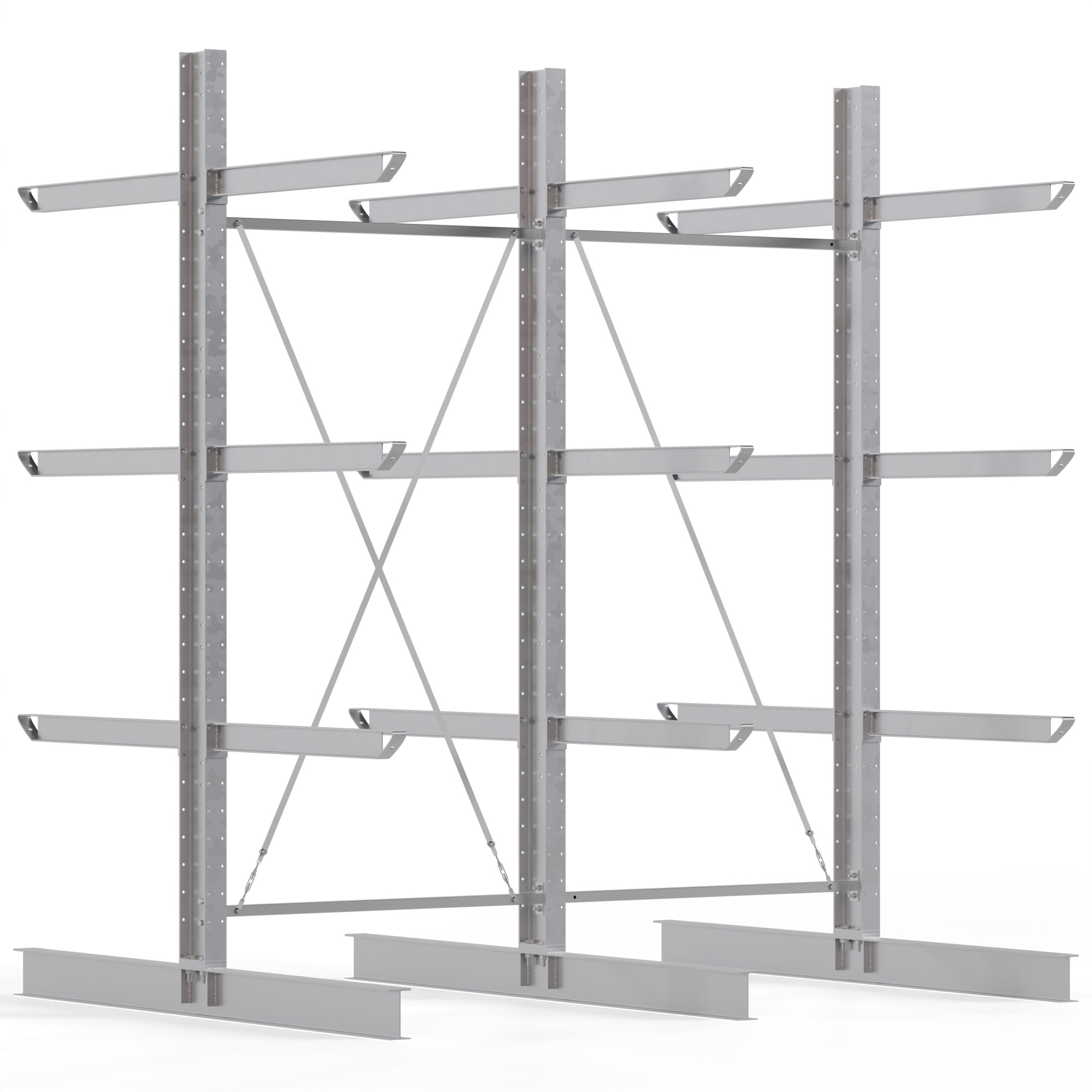 Regalwerk KARL HEAVY 2700 Kragarmregal doppelseitig Komplettset 3500 x 3060 x 2580 mm Schwerlastregal verzinkt 2 Felder mit Kragarmlast 800 kg | Ständerlast 2700 kg - 4 Ebenen | Kragarme frei verstellbar (RW-B6-70410-12-S1) Bild-01