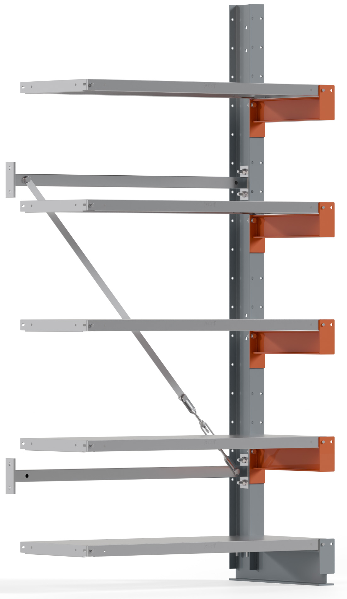 Regalwerk KARL BASIC 2600 Kragarmregal Stahlboden einseitig Anbaufeld 2000 x 1000 x 400 mm Lagerregal mit Kragarmlast 1100 kg | Ständerlast 2600 kg - 5 Ebenen mit Fachböden | Kragarme frei verstellbar (RW-B6-54101-40) Bild-01