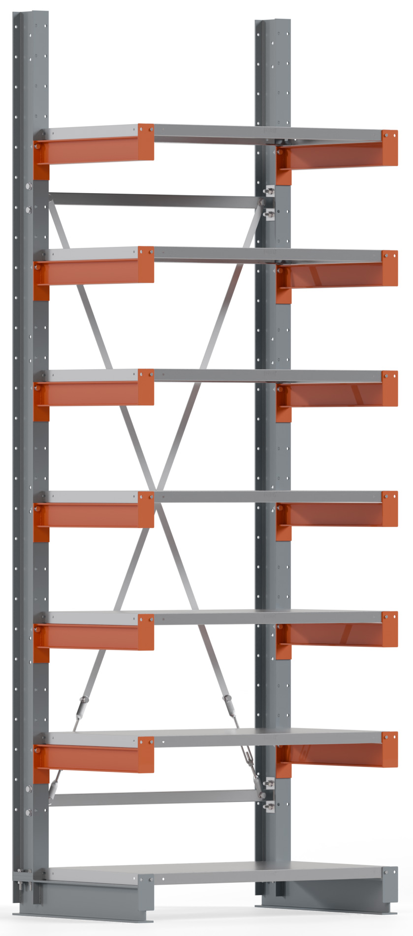 Regalwerk KARL BASIC 1550 Kragarmregal Stahlboden einseitig Grundfeld 3000 x 1000 x 600 mm Lagerregal mit Kragarmlast 730 kg | Ständerlast 1550 kg - 7 Ebenen mit Fachböden | Kragarme frei verstellbar (RW-B6-54300-60) Bild-01