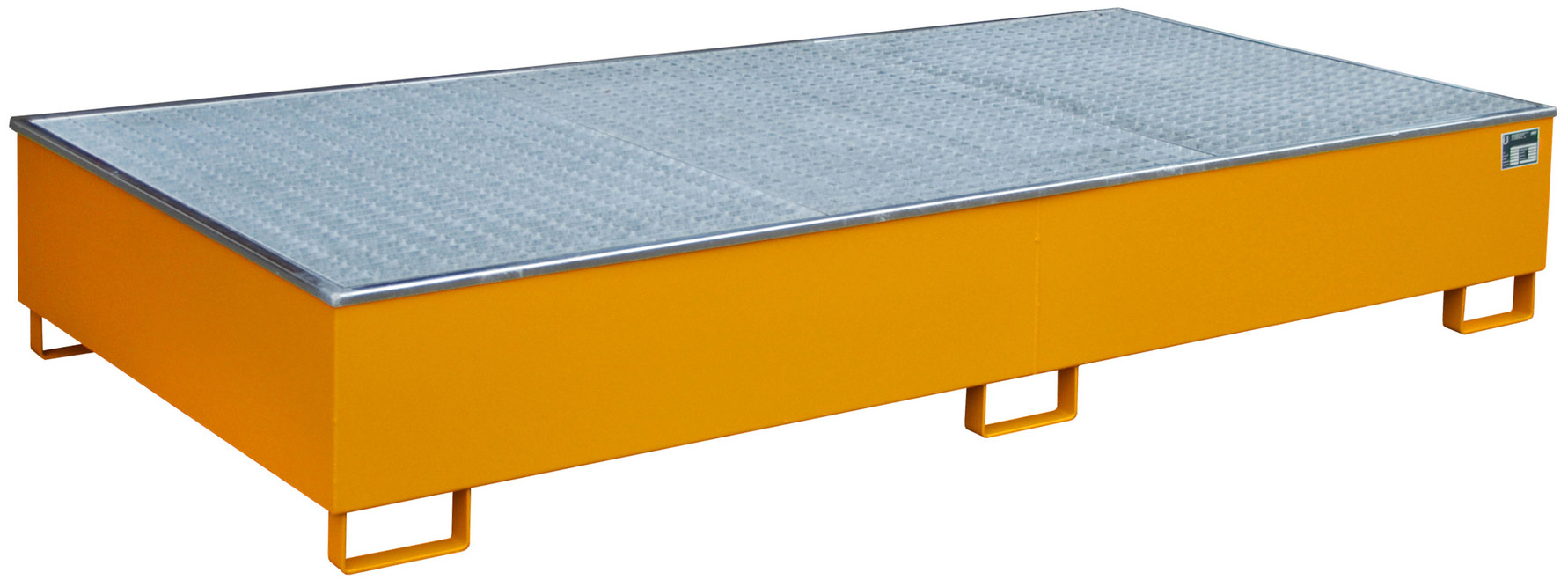 Bauer Regalwanne Stahl RW-GR 2700-3 PE - RAL 2000 Auffangbehälter mit PE-Einsatz und Gitterrost für Regalfeldlänge 2700 mm - Stahlwanne gelborange pulverbeschichtet mit 1000 Liter Auffangvolumen  (BA-4518-59-0000-1) Bild-01