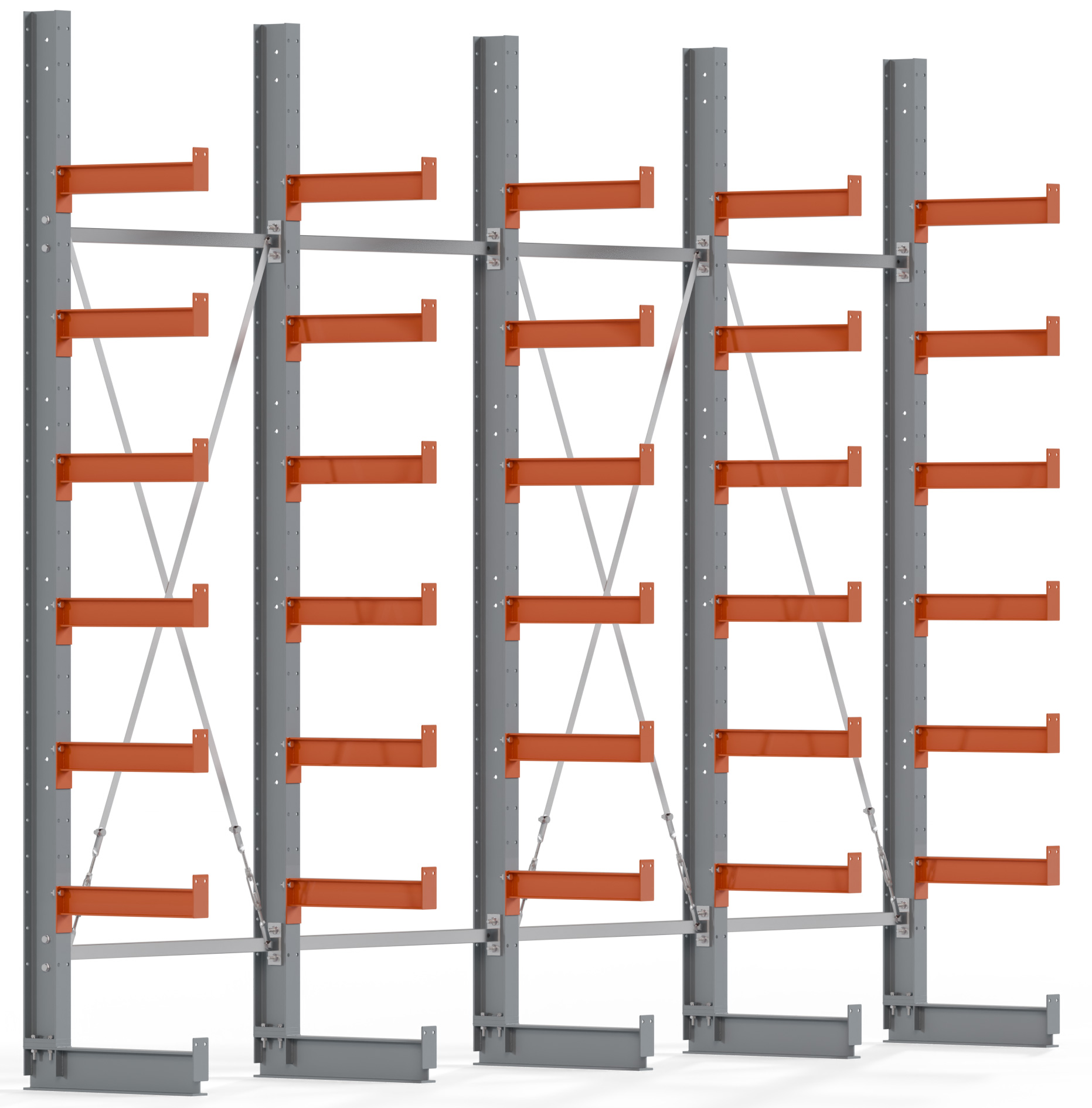 Regalwerk KARL BASIC 1850 Kragarmregal einseitig Komplettset 3000 x 4000 x 500 mm Lagerregal 4 Felder mit Kragarmlast 870 kg | Ständerlast 1850 kg - 7 Ebenen | Kragarme frei verstellbar (RW-B6-50300-50-S3) Bild-01