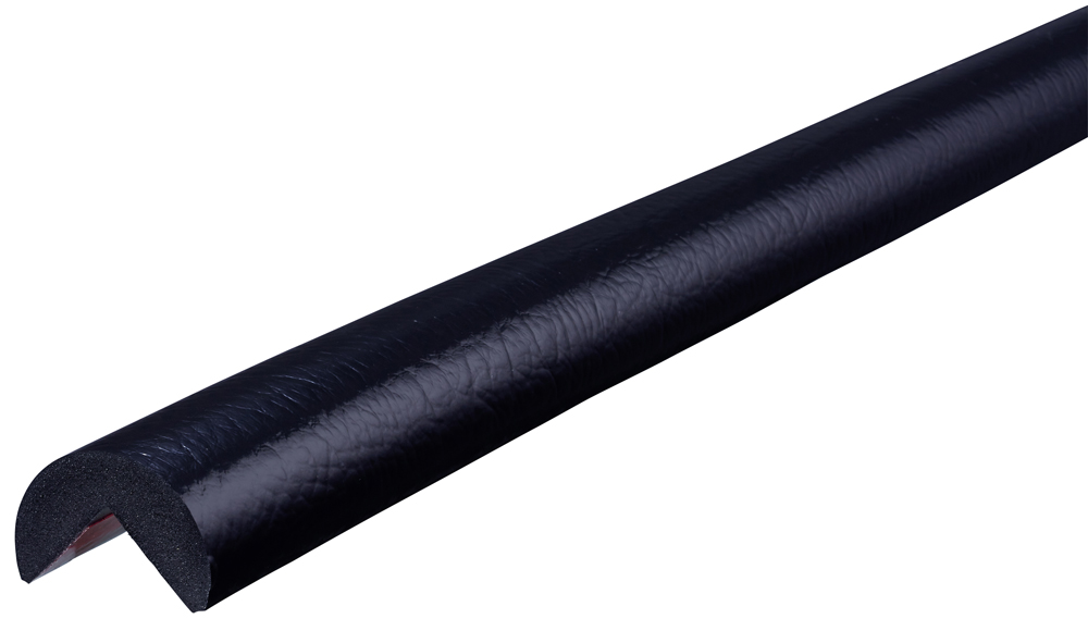 Knuffi Eckschutzprofil Typ A Ø 40 mm schwarz PU - 1,00 m Standard Warnschutz Profil Rundprofil mit Winkelaussparung aus Polyurethan - Eckprofil einfarbig mit selbstklebenden Kanten (SM-PA-10210) Bild-01