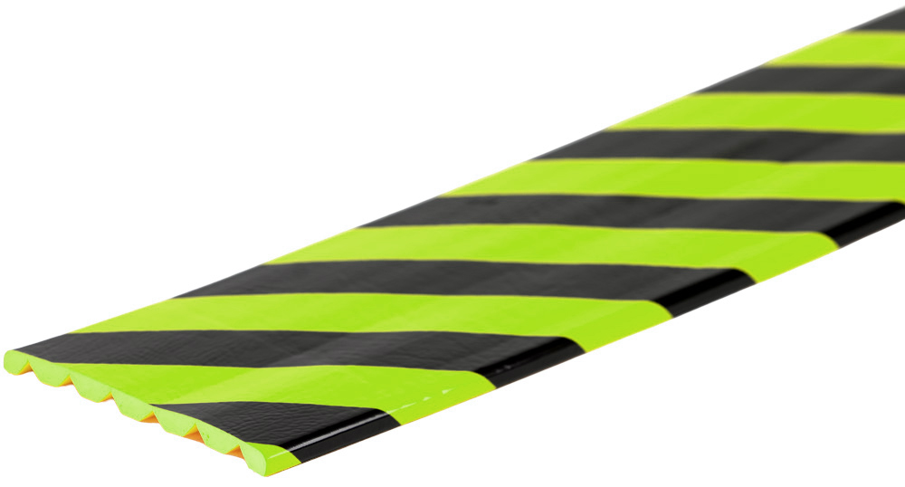 Knuffi Schutzprofil Typ U 150 x 10 mm neon | schwarz PU - 1,00 m Standard Warnschutz Profil Flachleiste geschlitzt breit aus Polyurethan - Flächenprofil gestreift flexibel | mit selbstklebender Fläche (SM-PU-4002) Bild-01