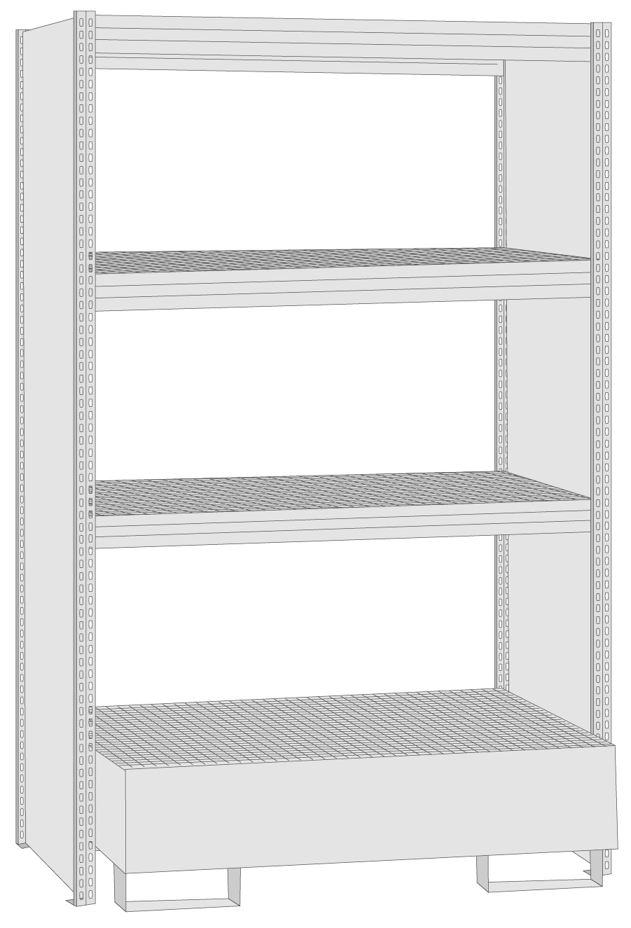 Regalwerk BERT Umweltregal SW Gitterrost | Auffangwanne Grundregal 2000 x 1285 x 600 mm Regal mit Tiefenriegel - Fachlast 250 kg - 3 Gitterrostebenen - 1 Auffangwanne (RW-B3-66312-60) Bild-01