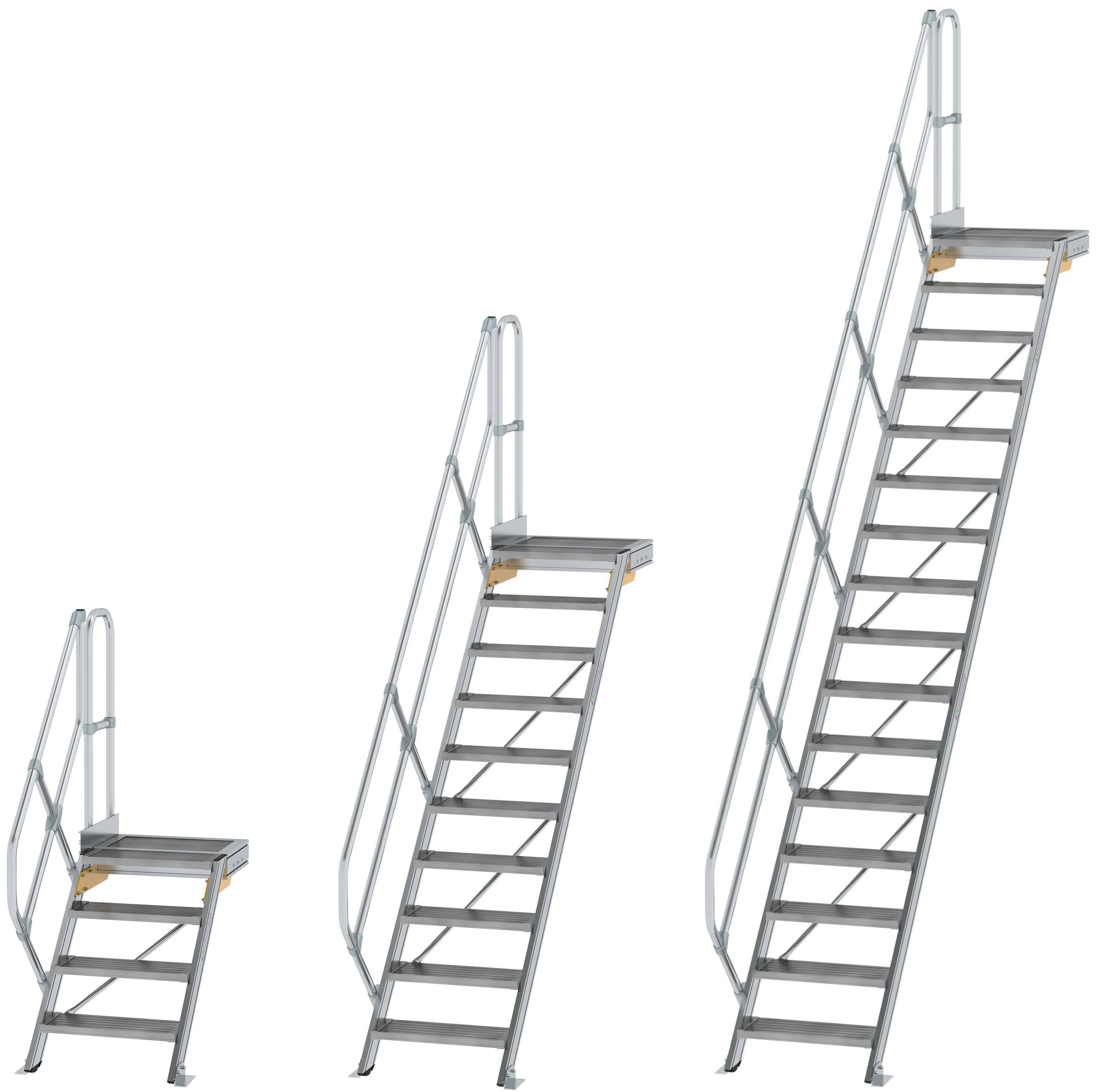 Günzburger Podesttreppe 45° - 600 mm breit - mit einem Handlauf Alutreppe mit Stufenbreite 600 mm - Stufenausführung Alu gerieft (GB-C-600424) Bild-01