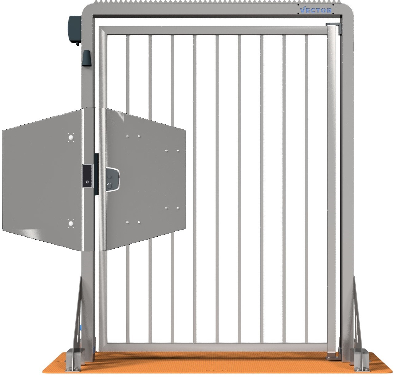 Schake Vector V-Door-Steelplate verzinkt - Knauf - lokale einseitige Zutrittskontrolle Durchgangstür mobil mit Stahlplatte zur Geländesicherung - Stahl verzinkt mit Türknauf und mit lokaler Zutrittskontrolle (SK-VPDO22VEO0258) Bild-01