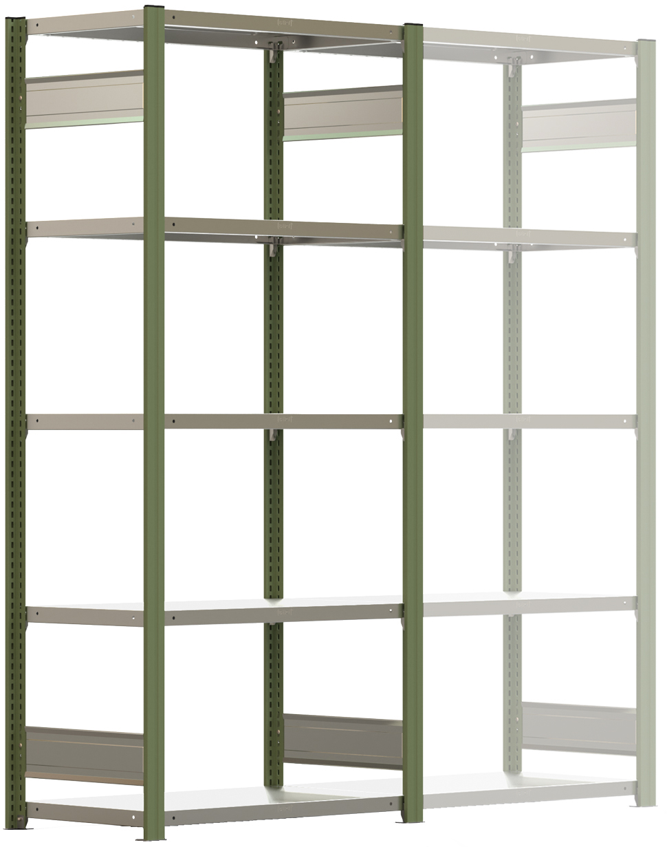 Regalwerk BERT Lagerregal 150|5 Grundfeld 2000 x 875 x 500 mm - RAL 6011 Regal mit Kreuzdiagonalen - Fachlast 150 kg - 5 Stahlfachböden verzinkt | Regalrahmen resedagrün pulverbeschichtet (RW-B3-43111-50-RG) Bild-01