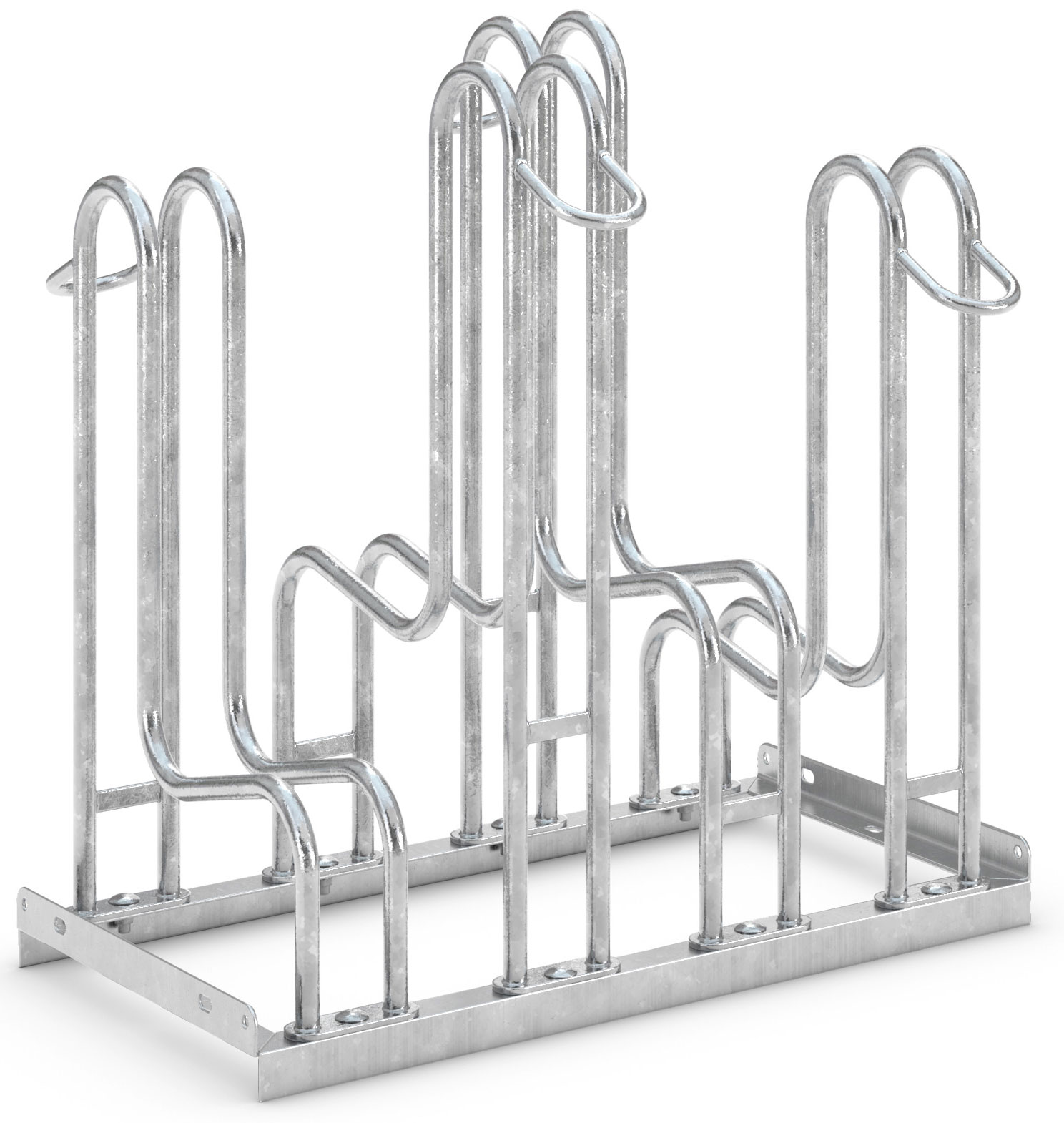 WSM Fahrradständer Standparker 4154 Stahl - 4 Einstellplätze Fahrradparker zweiseitig befahrbar schmal - Radabstand 350 mm - Bügelparker Stahl verzinkt  (WSM-105800017) Bild-01
