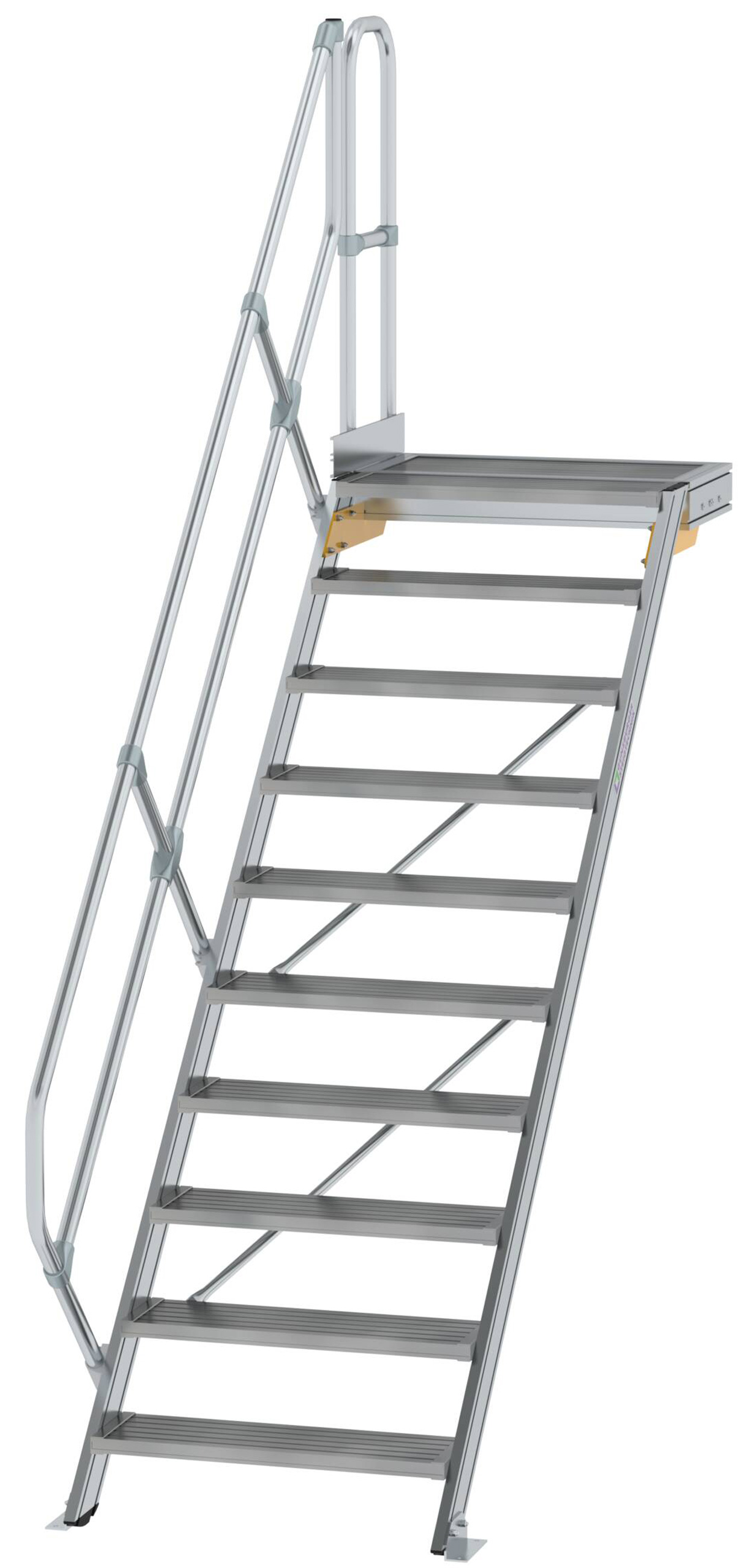Günzburger Podesttreppe 45° 10 Stufen - 800 mm breit Alutreppe mit einem Handlauf - Stufenausführung Alu geriffelt (GB-600450) Bild-01