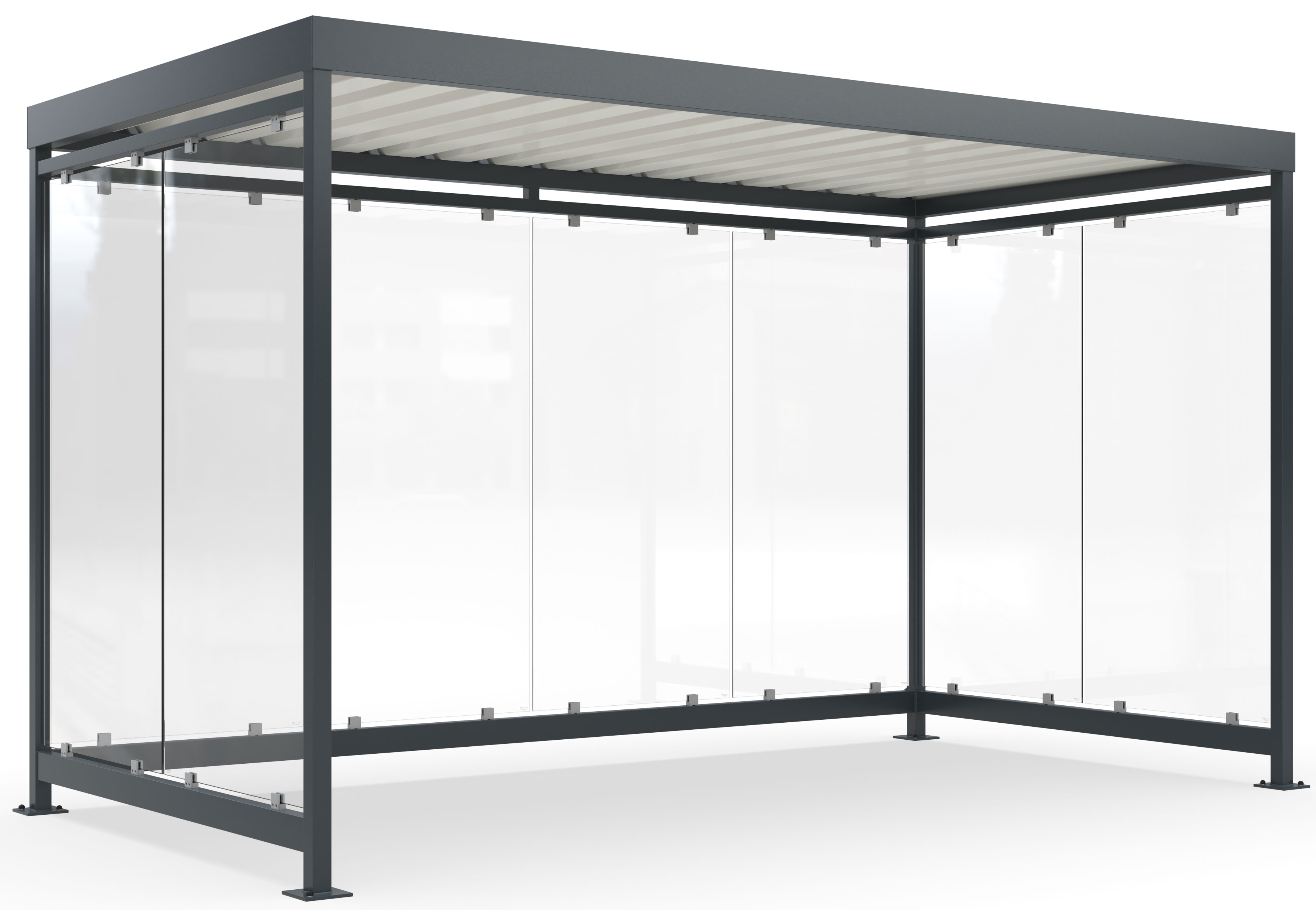 WSM Überdachung Köln - K4 b|b Fertig montiert - RAL 7016 Unterstand Stahl pulverbeschichtet anthrazitgrau mit Trapezblechdach - Wandelemente mit Glaseinsatz Glashell - zum Aufdübeln (WSM-102001682) Bild-01