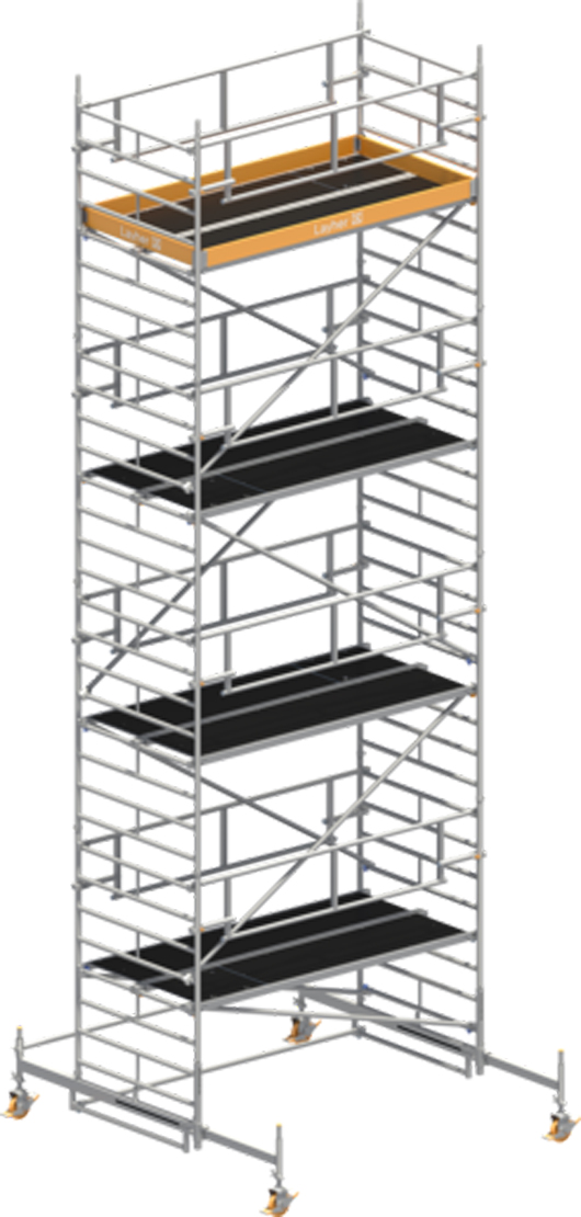 Fahrgerüst Layher Uni Breit P2 SAFETY Plus hawego 1422107 - Arbeitshöhe 9,38 m fahrbares Gerüst mit Sicherheits-Doppelgeländern und Standleiter-Optimierung - Rollgerüst Sicherheitsaufbau P2 mit verstellbaren Fahrbalken (LS-1422107-H) Bild-01
