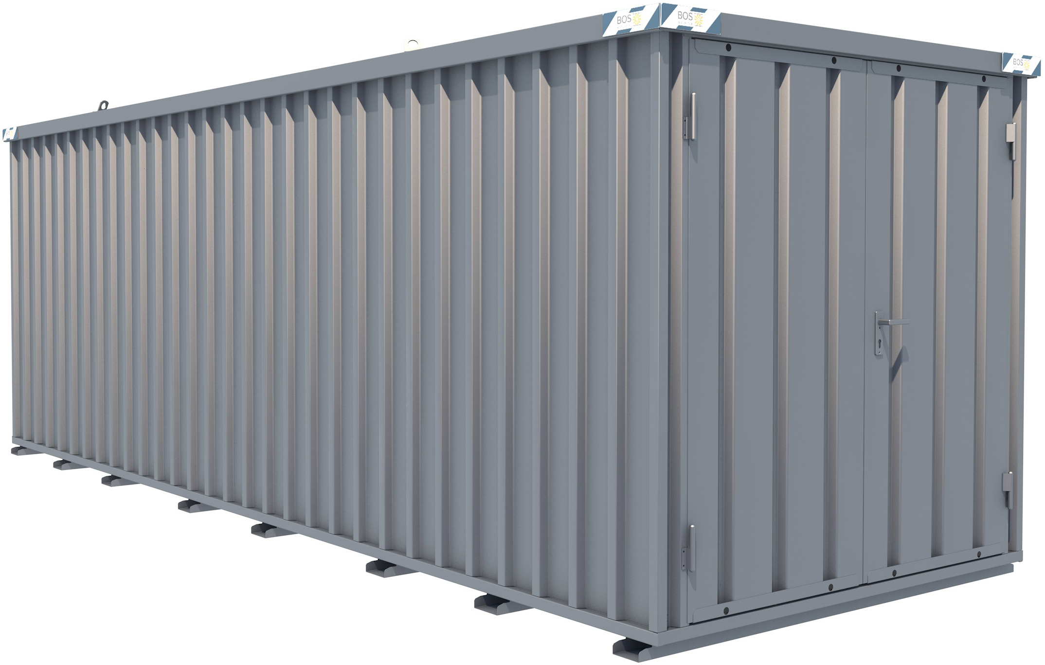 BOS Schnellbaucontainer 6100 x 2100 x 2100 mm - 2-flügelige Tür auf 2 m Seite Lagercontainer mit Tür 1750 x 1890 mm - Materialcontainer 6x2 m Serie SC3000+ unmontiert (BOS-SC3000-6x2-SZ) Bild-01
