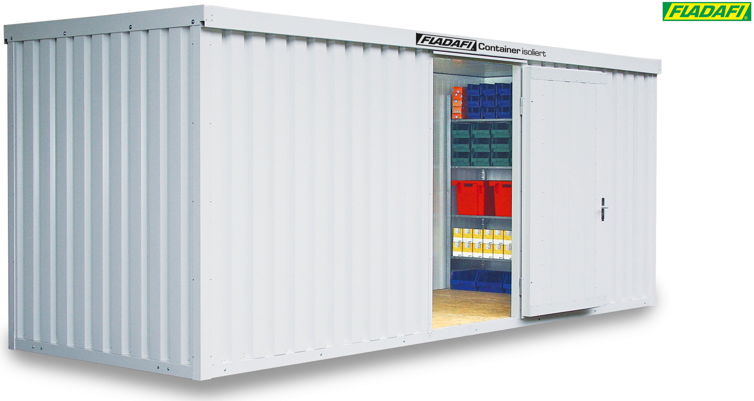 FLADAFI Thermocontainer 6080 x 2170 x 2405 mm mit Holzboden - 1-flügelige Tür auf 6 m Seite Container isoliert IC Pro 1600 mit Tür 1180 x 2090 mm - Materialcontainer 12 m² - Lagercontainer fertig montiert (SB-F2221600101) Bild-01