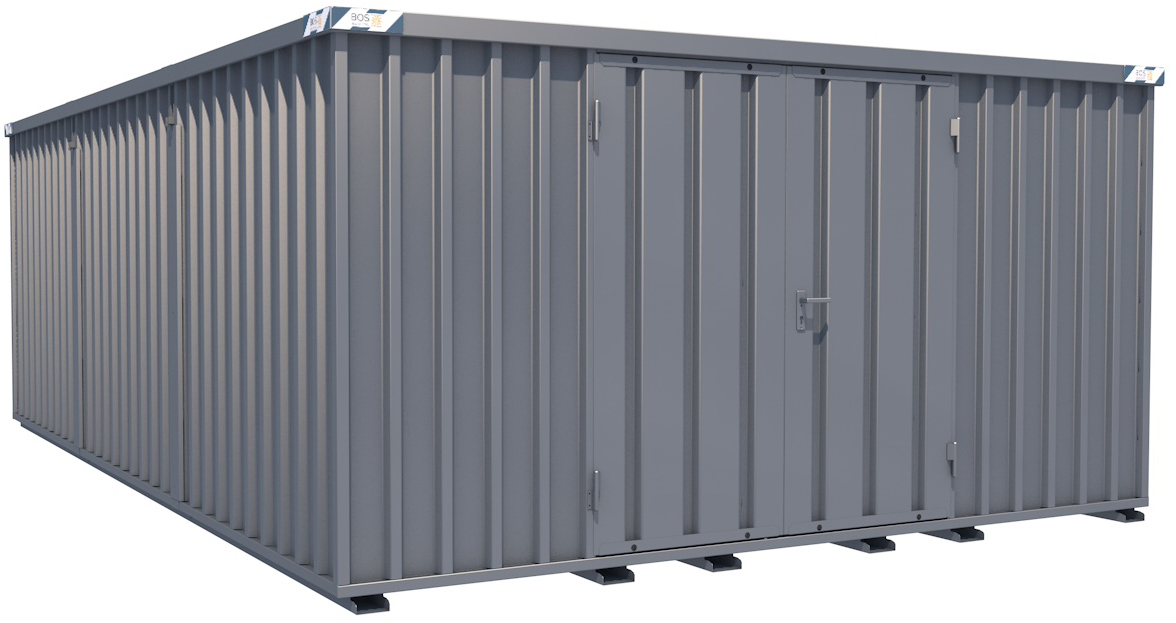 BOS Container Combination 4100 x 6300 x 2100 mm - 2-flügelige Tür auf 4 m Seite Lagercontainer mit Tür 1750 x 1890 mm - Materialcontainer 4x6 m Serie SCC2100+ unmontiert (BOS-SCC2100-4x6-LZ) Bild-01