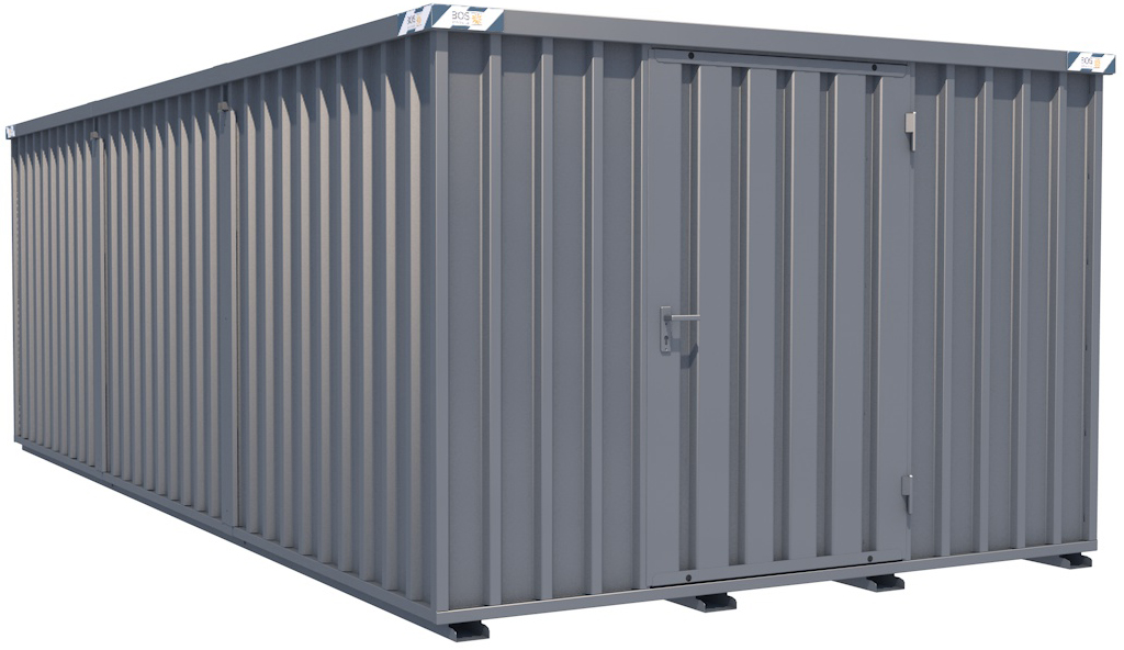 BOS Container Combination 3100 x 6300 x 2100 mm - 1-flügelige Tür auf 3 m Seite  Lagercontainer mit Tür 1150 x 1890 mm - Materialcontainer 3x6 m Serie SCC2100+ unmontiert (BOS-SCC2100-3x6-LE) Bild-01