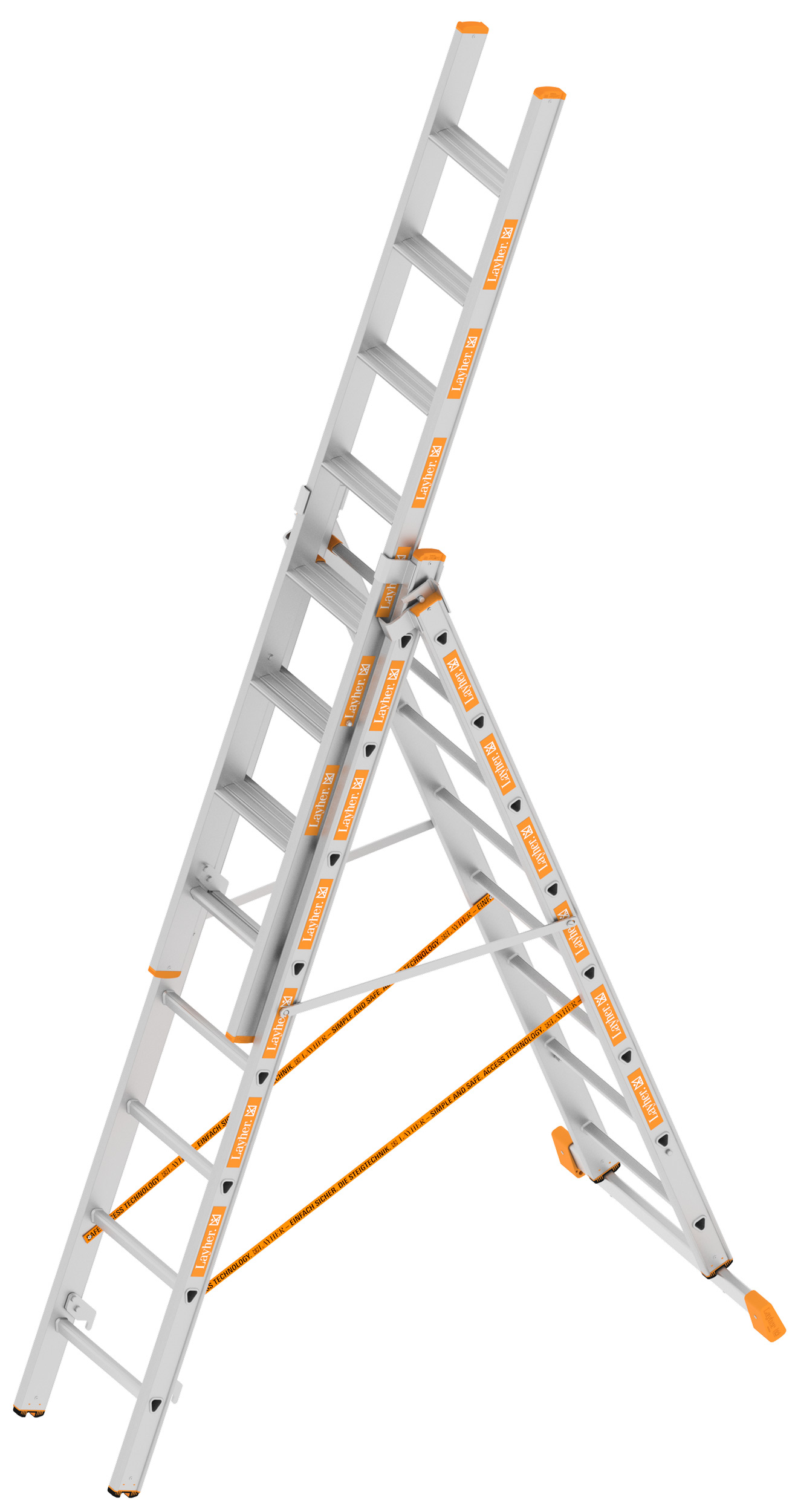 Layher Allzweckleiter Alu 3-teilig 3x8 Stufen-Sprossen Kombination Multifunktionsleiter mit Traverse | Oberleiter mit Stufen (LS-1041.008) Bild-01
