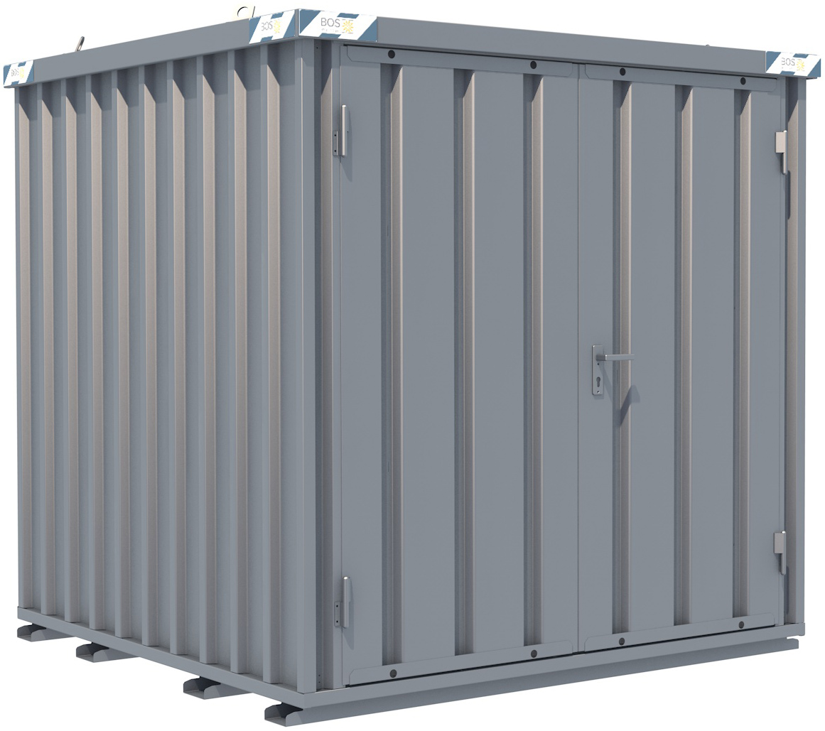 BOS Schnellbaucontainer 2100 x 2100 x 2100 mm - 2-flügelige Tür auf 2 m Seite Lagercontainer mit Tür 1750 x 1890 mm - Materialcontainer 2x2 m Serie SC3000+ unmontiert (BOS-SC3000-2x2-SZ) Bild-01