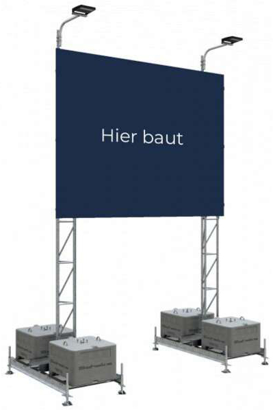 Schake Aufstellvorrichtung Werbetafel 4,00 x 3,00 m mit Strahler Set mit 2 Aufstellrahmen, 2 Betongewichten, 2 Dreirohrmast, 4 Tafelhalterung und Strahler (SK-353340S1-SET) Bild-01