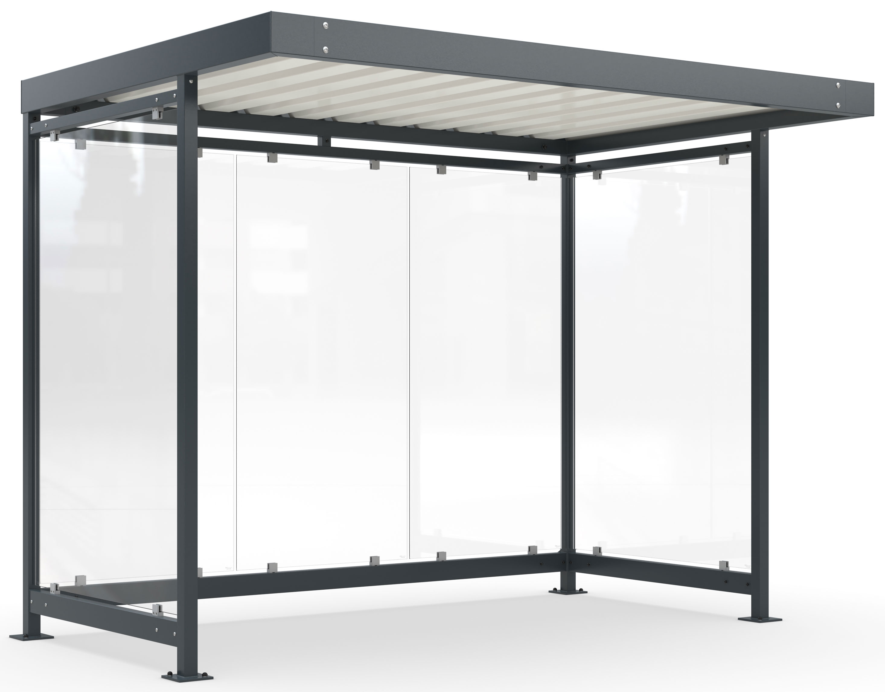 WSM Überdachung Köln - K3 a|a Bausatz - RAL 7016 Unterstand Stahl pulverbeschichtet anthrazitgrau mit Trapezblechdach - Wandelemente mit Glaseinsatz Glashell - zum Aufdübeln (WSM-102001897) Bild-01