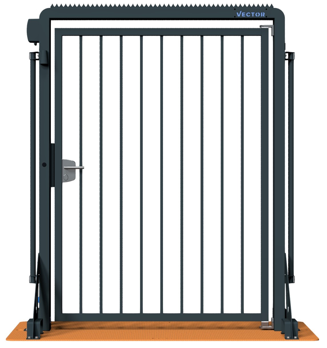 Schake Vector V-Door-Steelplate tiefschwarz - Klinke - Bauzaunmodul Durchgangstür mobil mit Stahlplatte zur Geländesicherung - RAL 9002 pulverbeschichtet mit Türklinke (SK-VPDO22SOB0183) Bild-01