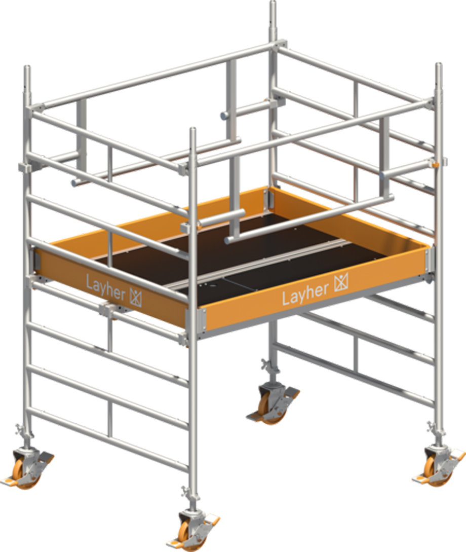 Fahrgerüst Layher Uni Kompakt P2 SAFETY Plus 1425001 - Arbeitshöhe 3,20 m fahrbares Gerüst mit Sicherheits-Doppelgeländern - Rollgerüst Sicherheitsaufbau P2 (LS-1425001) Bild-01