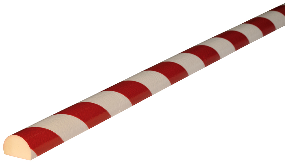 Knuffi Wandschutz Profil Typ C 40 x 30 mm rot | weiß PU - 1,00 m Standard Warnschutz Profil Rundprofil abgeflacht aus Polyurethan - Flächenprofil mit selbstklebenden Kanten (SM-PC-10112) Bild-01