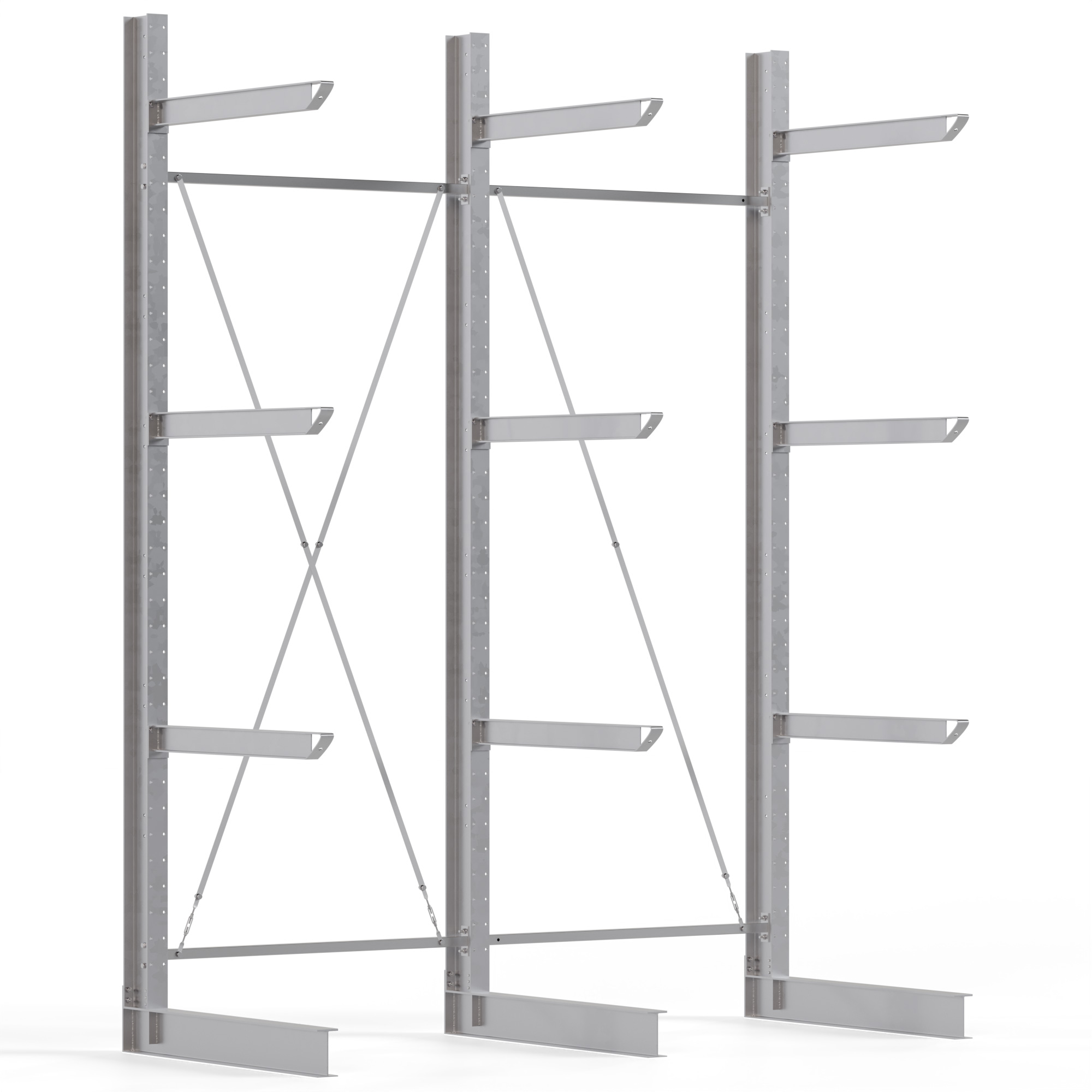 Regalwerk KARL HEAVY 2500 Kragarmregal einseitig Komplettset 4000 x 3060 x 1380 mm Schwerlastregal verzinkt 2 Felder mit Kragarmlast 800 kg | Ständerlast 2500 kg - 4 Ebenen | Kragarme frei verstellbar (RW-B6-70500-12-S1) Bild-01