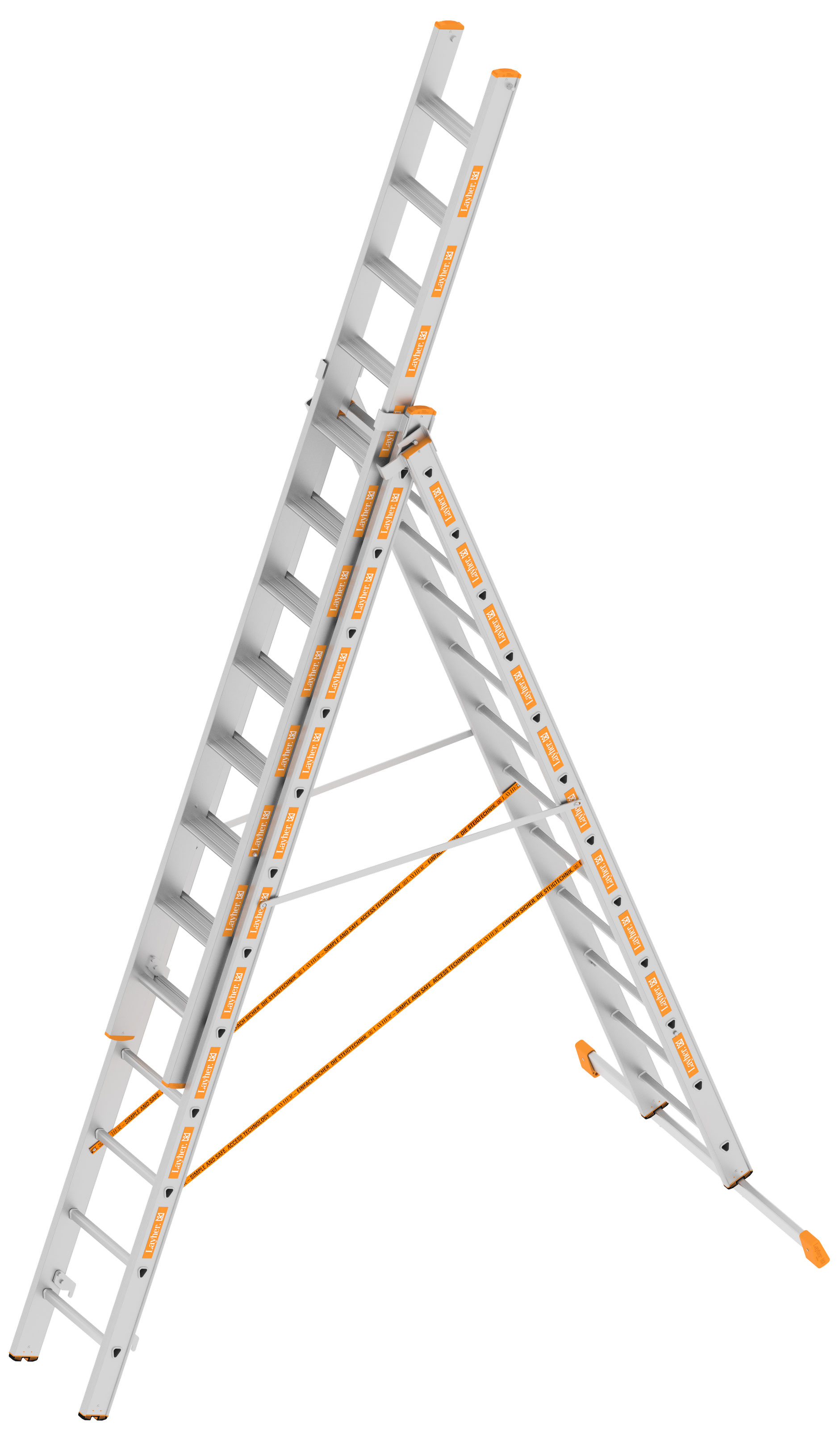 Layher Allzweckleiter Alu 3-teilig 3x12 Stufen-Sprossen Kombination Multifunktionsleiter mit Traverse | Oberleiter mit Stufen (LS-1041.012) Bild-01