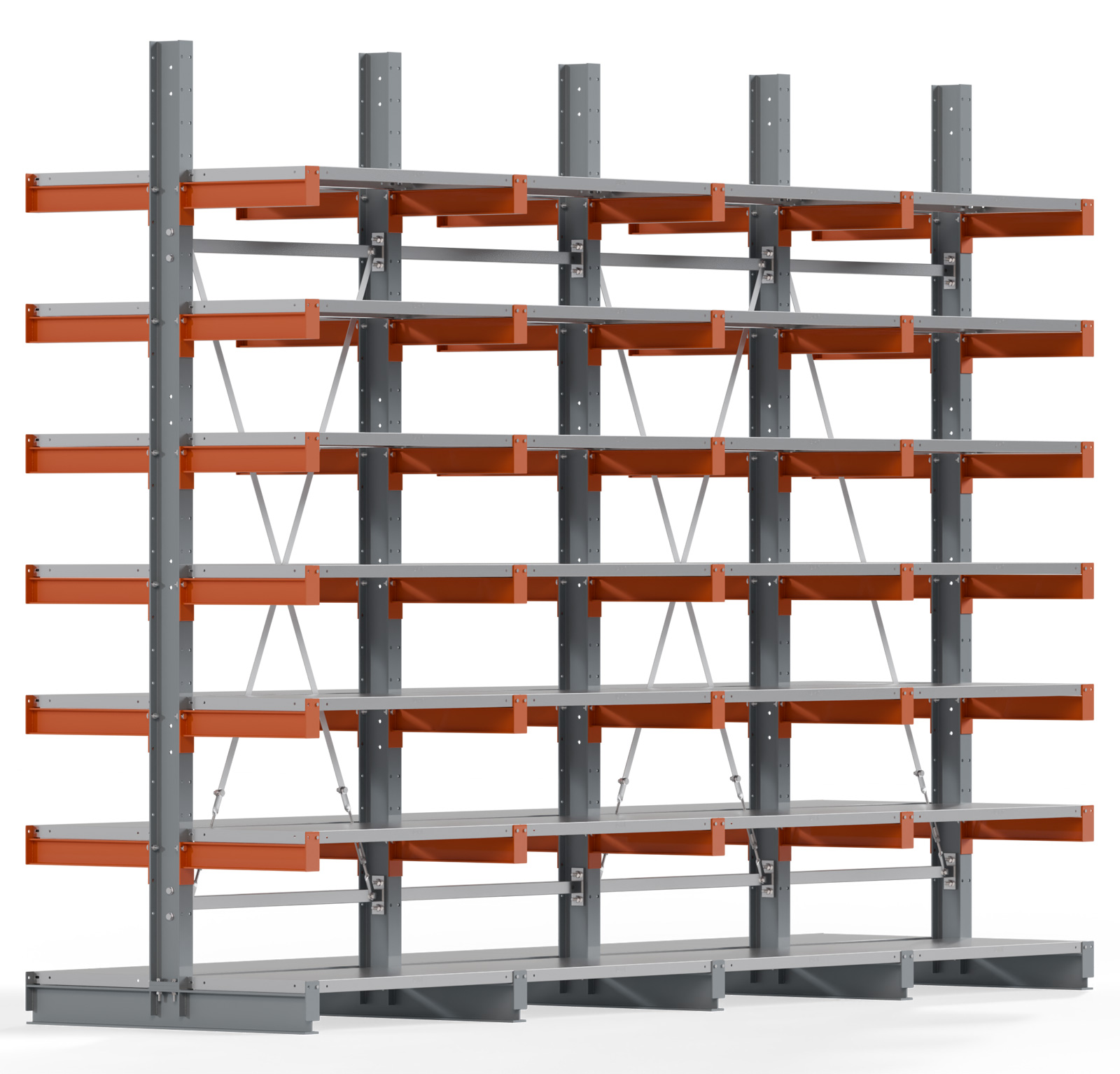 Regalwerk KARL BASIC 1850 Kragarmregal Stahlboden doppelseitig Komplettset 3000 x 4000 x 500 mm Lagerregal 4 Felder mit Kragarmlast 870 kg | Ständerlast 1850 kg - 2x7 Ebenen mit Fachböden | Kragarme frei verstellbar (RW-B6-54310-50-S3) Bild-01