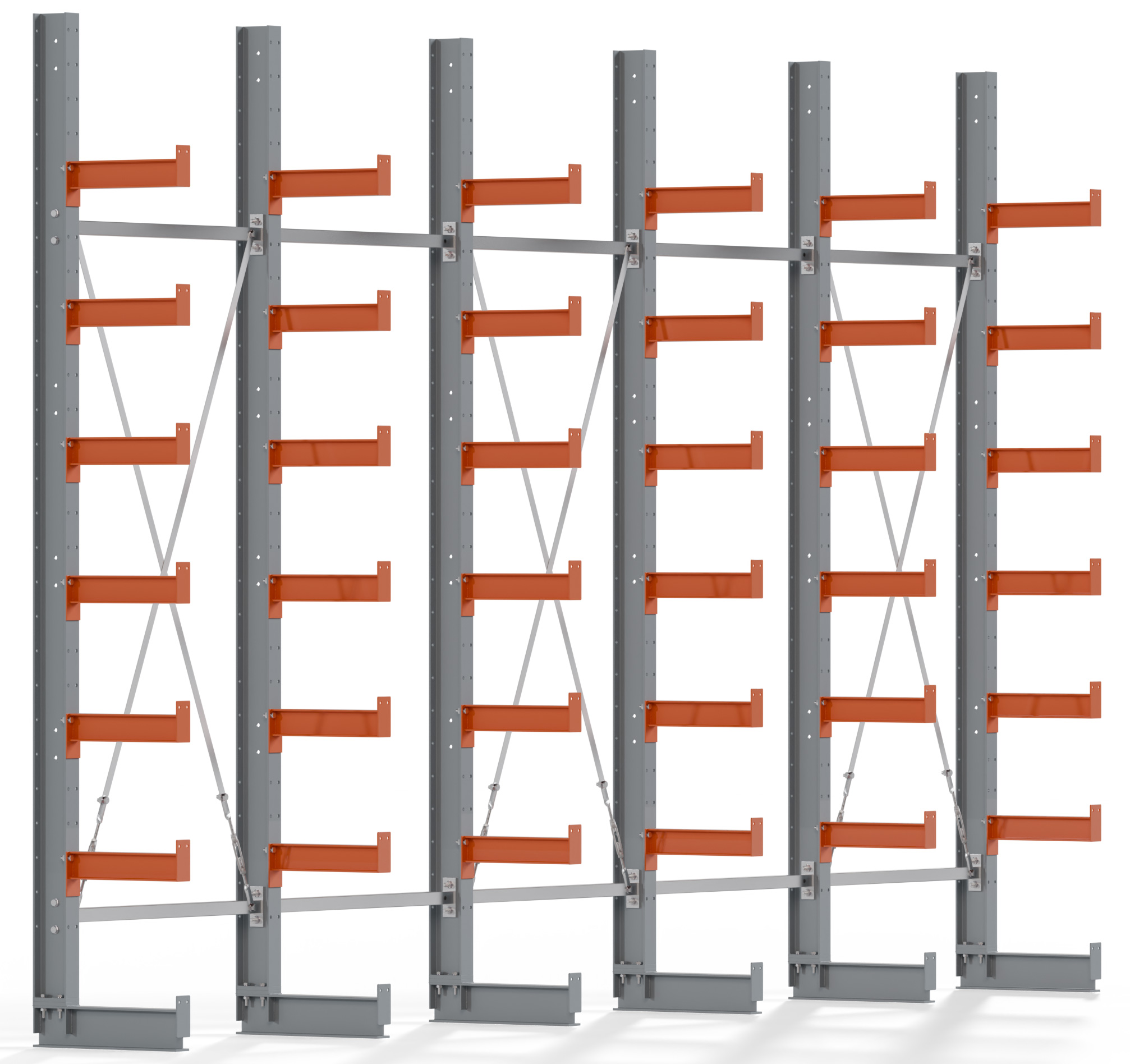 Regalwerk KARL BASIC 2250 Kragarmregal einseitig Komplettset 3000 x 5000 x 400 mm Lagerregal 5 Felder mit Kragarmlast 1100 kg | Ständerlast 2250 kg - 7 Ebenen | Kragarme frei verstellbar (RW-B6-50300-40-S4) Bild-01
