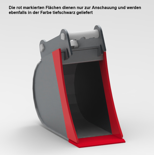 Petry Tieflöffel ohne Zähne - BG4 Gewichtsklasse 3-5 Tonnen Baggerschaufel Stahl bauchige Bauform - Baggerlöffel tiefschwarz lackiert - kompatibel mit MS03 Schnellwechsler (PM-C-107034) Bild-01