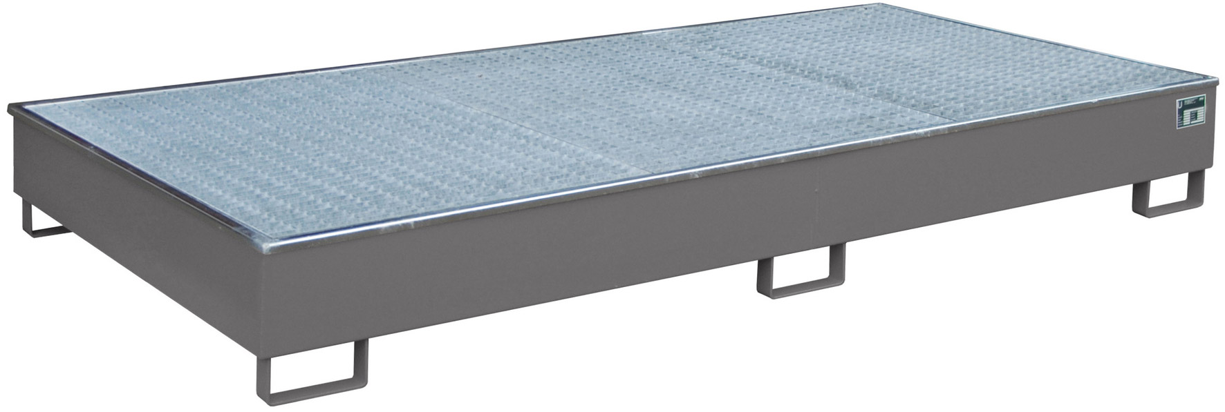 Bauer Regalwanne Stahl RW-GR 2700-2 PE - RAL 7005 Auffangbehälter mit PE-Einsatz und Gitterrost für Regalfeldlänge 2700 mm - Stahlwanne mausgrau pulverbeschichtet mit 540 Liter Auffangvolumen  (BA-4518-58-0000-5) Bild-01