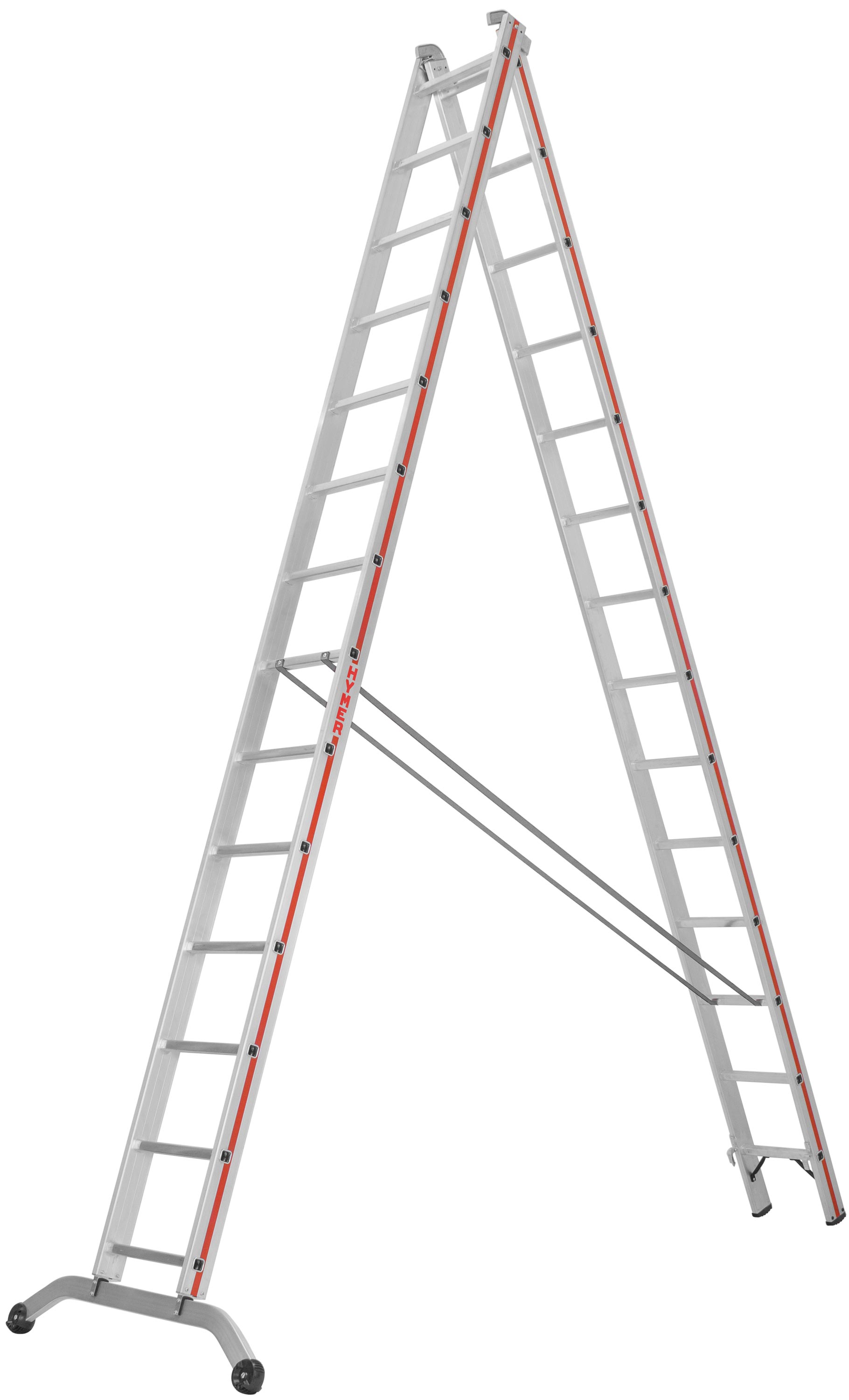 Hymer Mehrzweckleiter 2-teilig SC 60 Alu 2x14 Sprossen Aluleiter mit Traverse - Profiprogramm (HY-604528) Bild-01