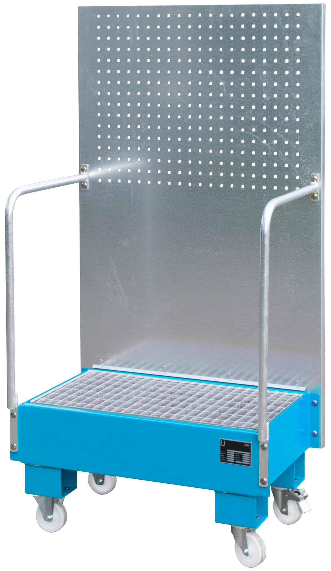 Bauer Auffangwanne fahrbar Stahl LPW 60-2 - RAL 5012 Gefahrstoffwanne mobil lichtblau pulverbeschichtet mit Gitterrost - Stahlwanne für 2 Fässer 60 Liter (BA-4447-56-0000-3) Bild-01