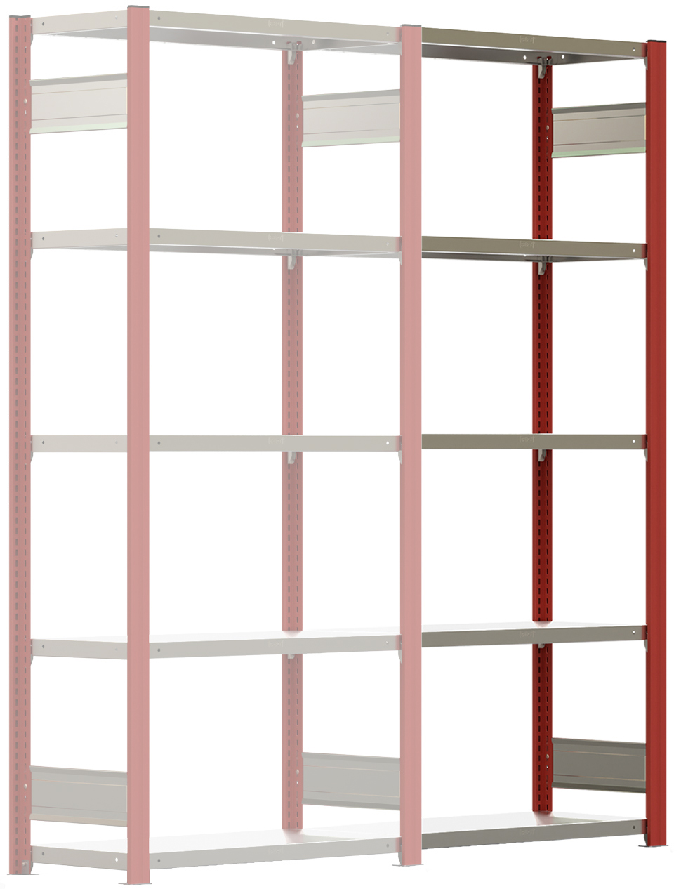 Regalwerk BERT Lagerregal 150|5 Anbaufeld 2000 x 875 x 400 mm - RAL 3000 Regal mit Kreuzdiagonalen - Fachlast 150 kg - 5 Stahlfachböden verzinkt | Regalrahmen feuerrot pulverbeschichtet (RW-B3-43112-40-FR) Bild-01