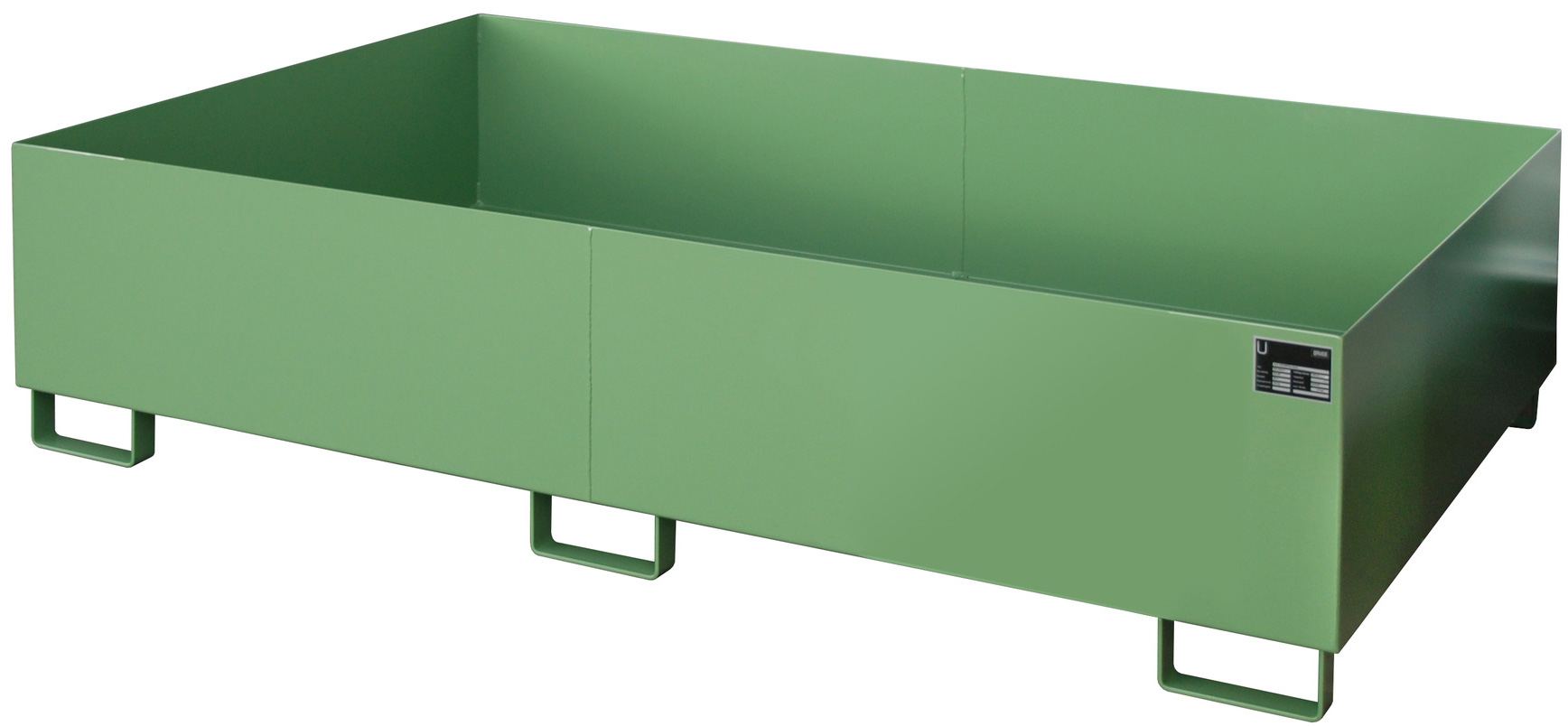 Bauer Regalwanne Stahl RW 2200-2 - RAL 6011 Auffangbehälter ohne Gitterrost für Regalfeldlänge 2200 mm - Stahlwanne resedagrün pulverbeschichtet mit 1000 Liter Auffangvolumen (BA-4518-49-0000-4) Bild-01