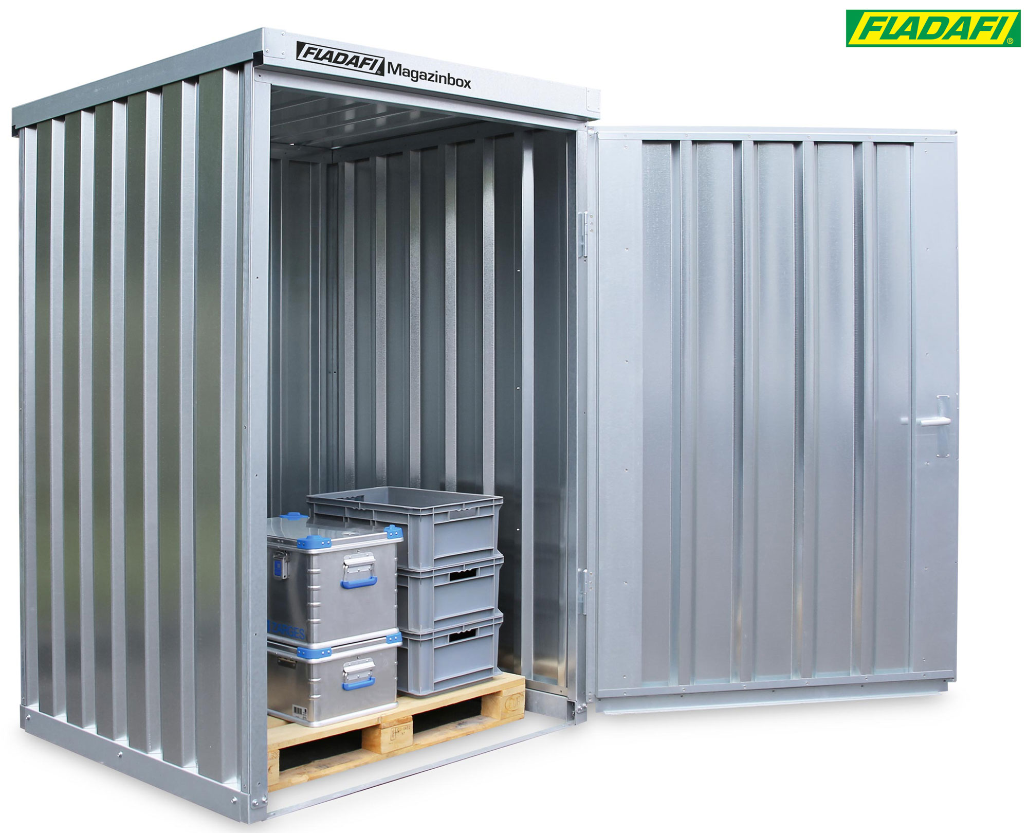 FLADAFI Magazinbox 1420 x 1490 x 2195 mm - ohne Boden Magazincontainer MB 8 mit Tür 1270 x 1890 mm - Lagerbox 2 m² ohne hochklappbares Dach - Containerbox fertig montiert (SB-F2654) Bild-01