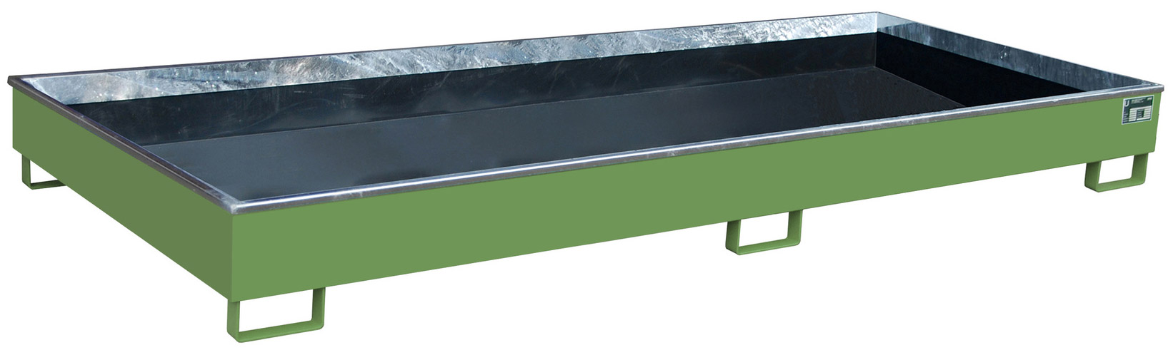 Bauer Regalwanne Stahl RW 3300-2 PE - RAL 6011 Auffangbehälter mit PE-Einsatz für Regalfeldlänge 3300 mm - Stahlwanne resedagrün pulverbeschichtet mit 540 Liter Auffangvolumen  (BA-4518-76-0000-4) Bild-01